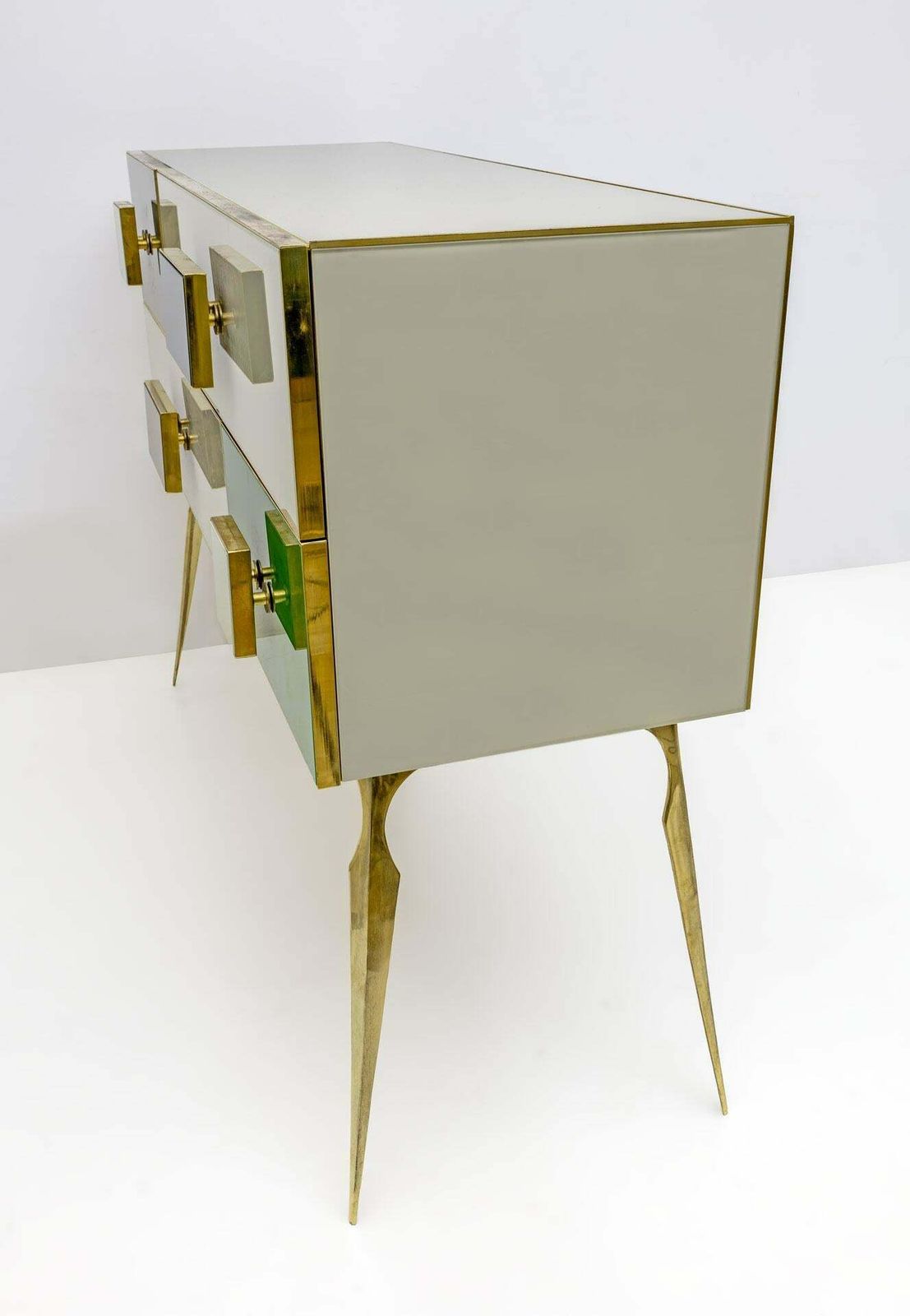 Postmodern Italian Dresser/Chest Colored Glass And Brass, 1980s photo Furniture
