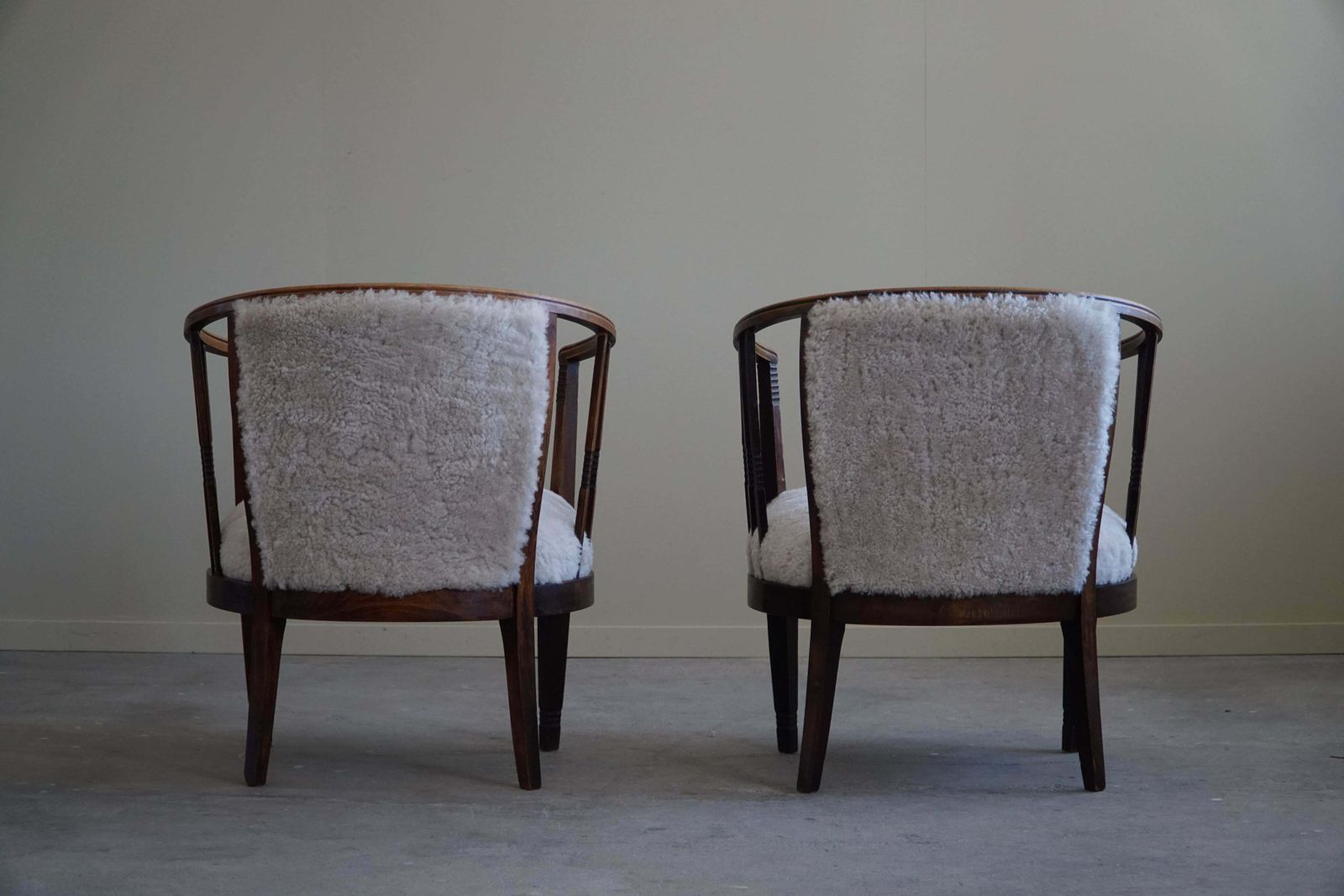 Pair Of Danish Armchairs In Beech, Reupholstered Lambswool, Jugendstil, 1900s photo Furniture