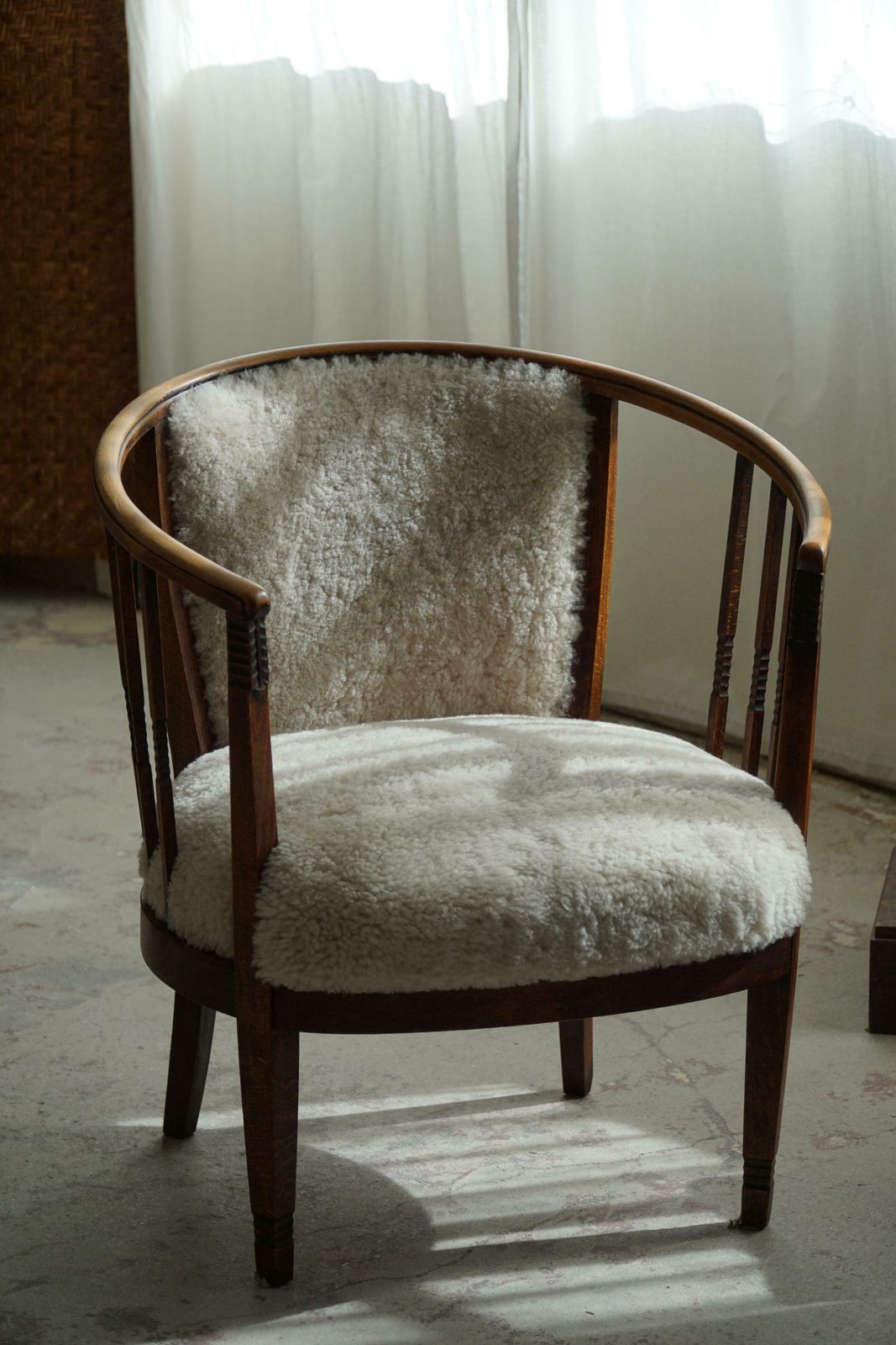 Pair Of Danish Armchairs In Beech, Reupholstered Lambswool, Jugendstil, 1900s photo vintage