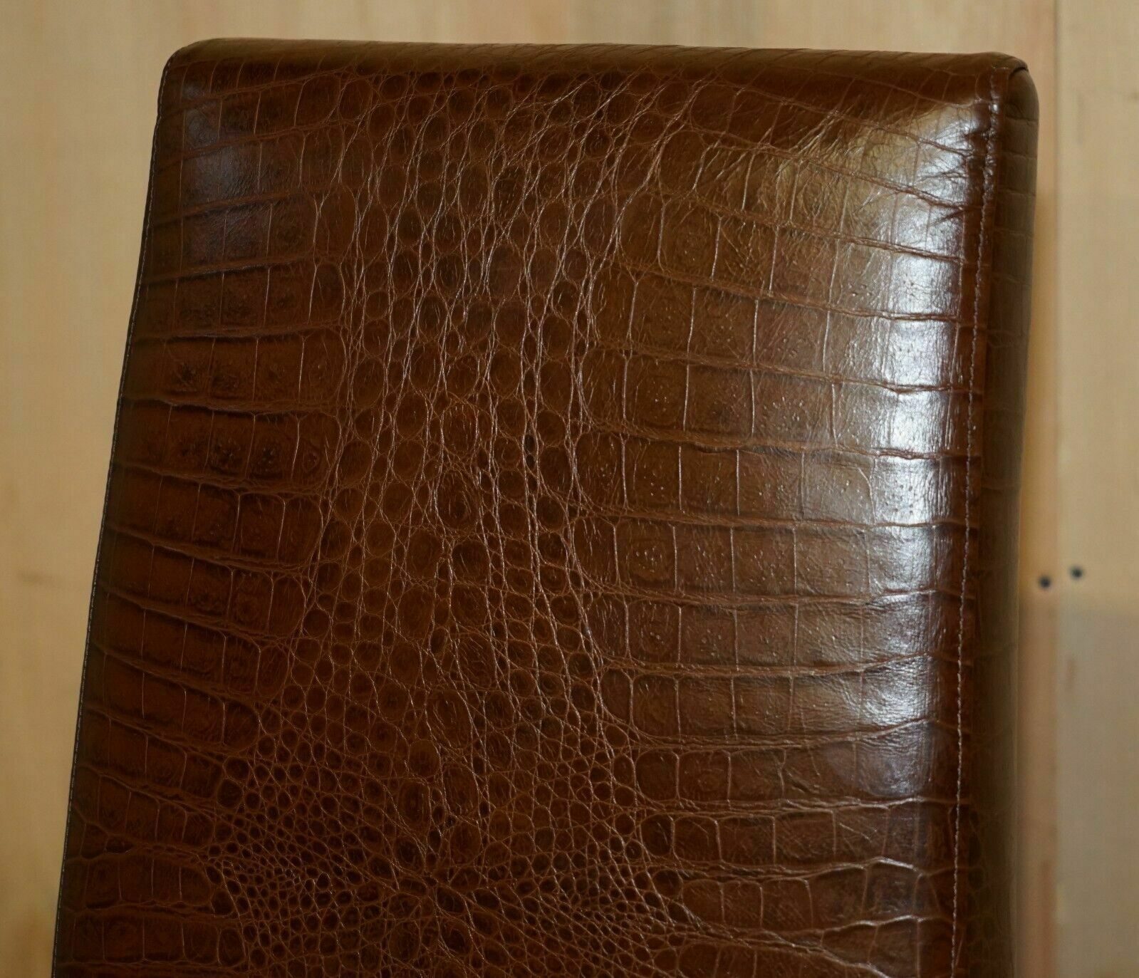 Pair Of Fendi Alligator Crocodile Patina Brown Leather Occasional Chairs photo vinterior