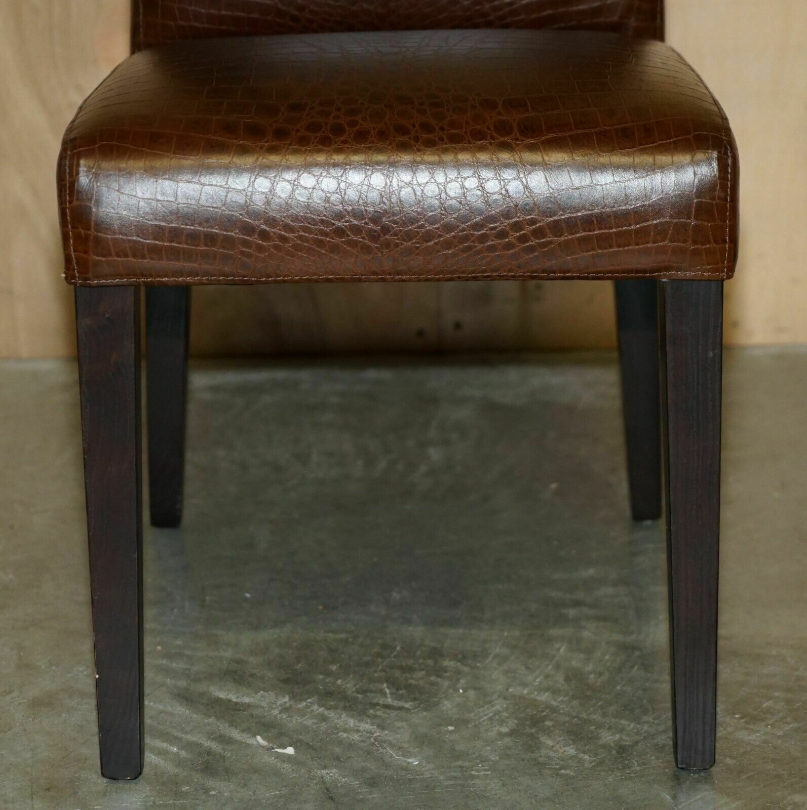 photo furniture Pair Of Fendi Alligator Crocodile Patina Brown Leather Occasional Chairs