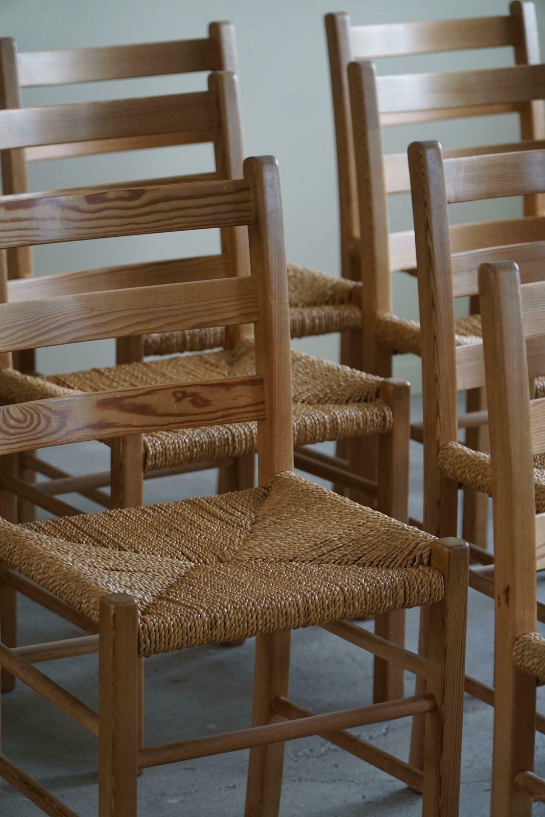 Set Of 10 Dining Chairs In Pine & Seagrass Seats, Danish Mid Century, 1960s photo 4534.0