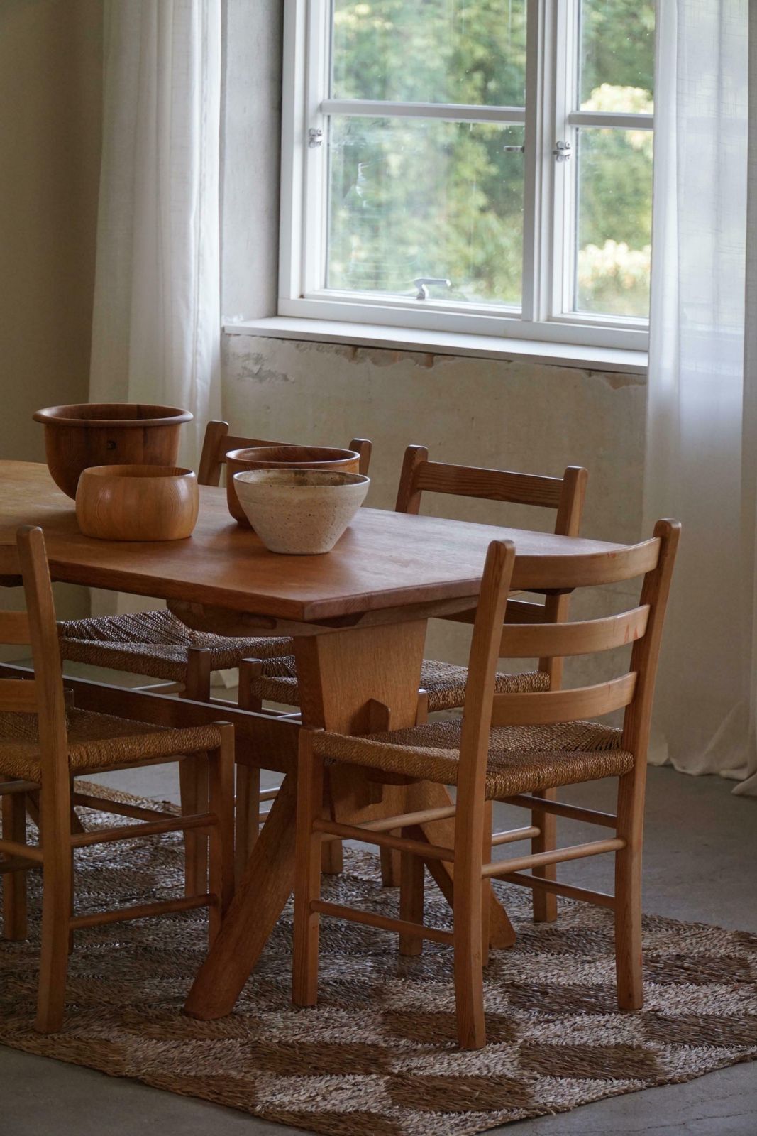 photo furniture Set Of 10 Dining Chairs In Pine & Seagrass Seats, Danish Mid Century, 1960s