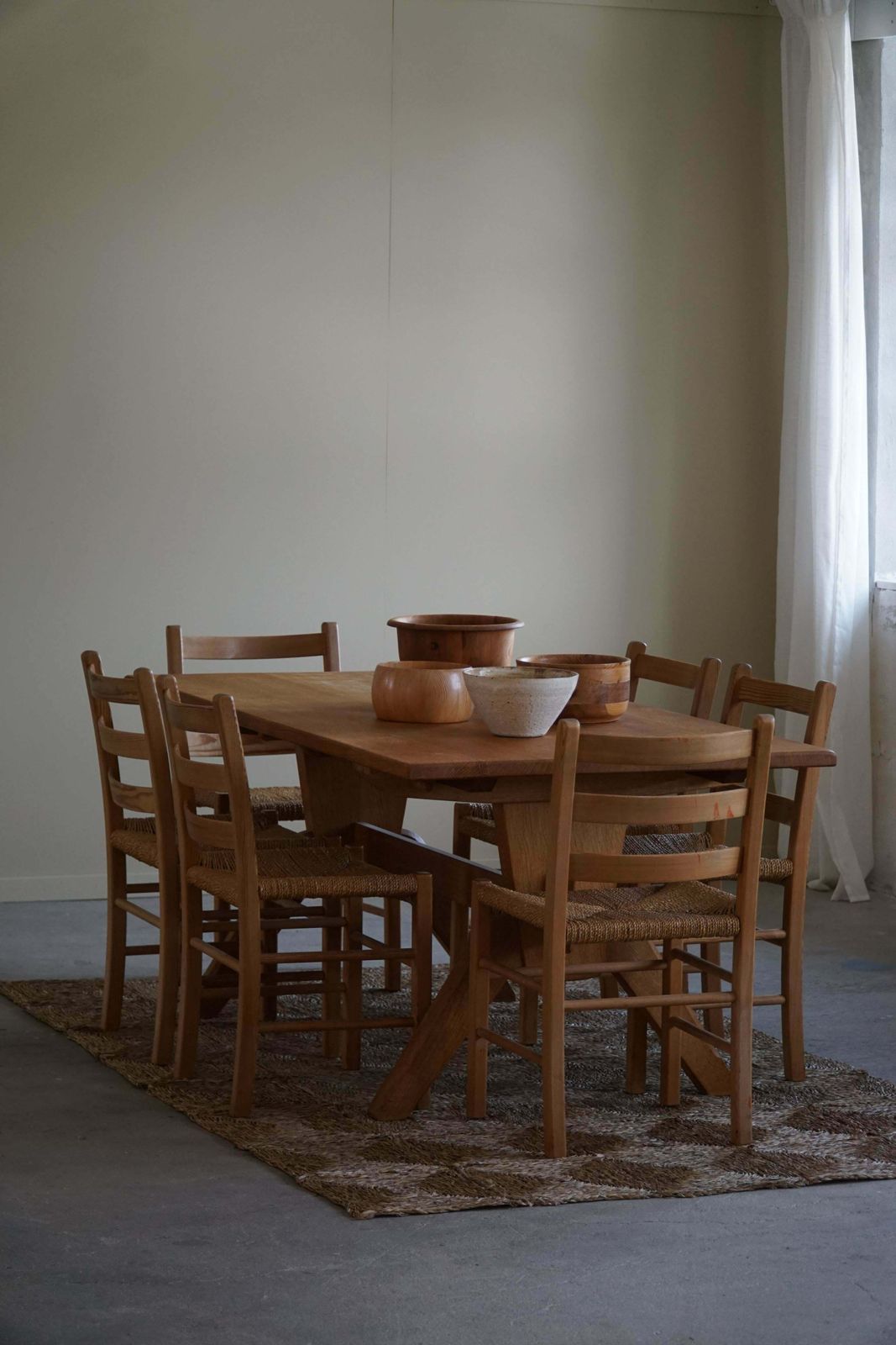 Furniture Set Of 10 Dining Chairs In Pine & Seagrass Seats, Danish Mid Century, 1960s photo