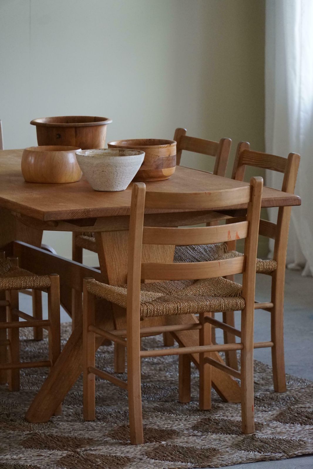 4534.0 Set Of 10 Dining Chairs In Pine & Seagrass Seats, Danish Mid Century, 1960s photo
