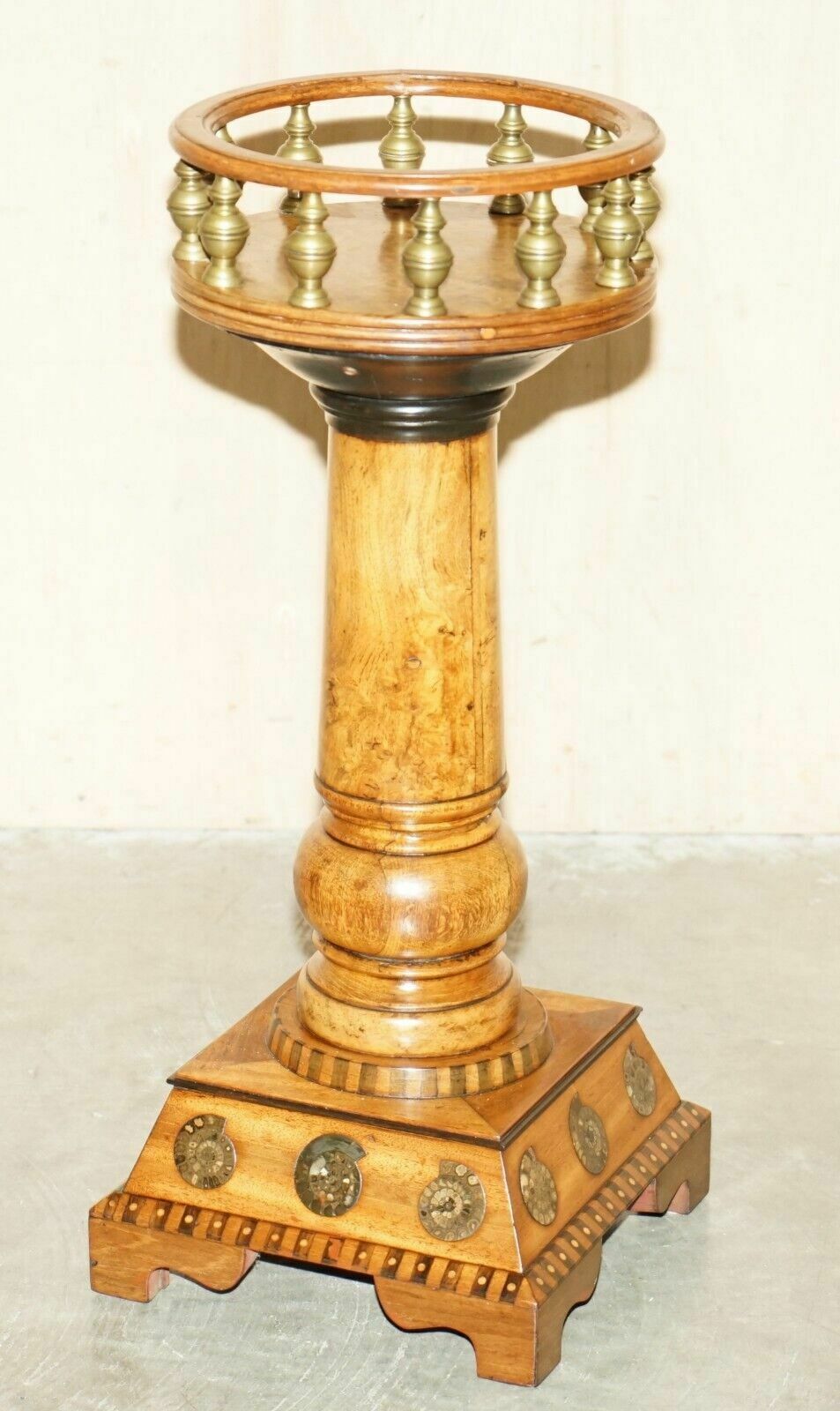 Fine Antique Victorian Burr Oak Ammonite Fossil Corinthian Pillar Pedestal Stand photo furniture