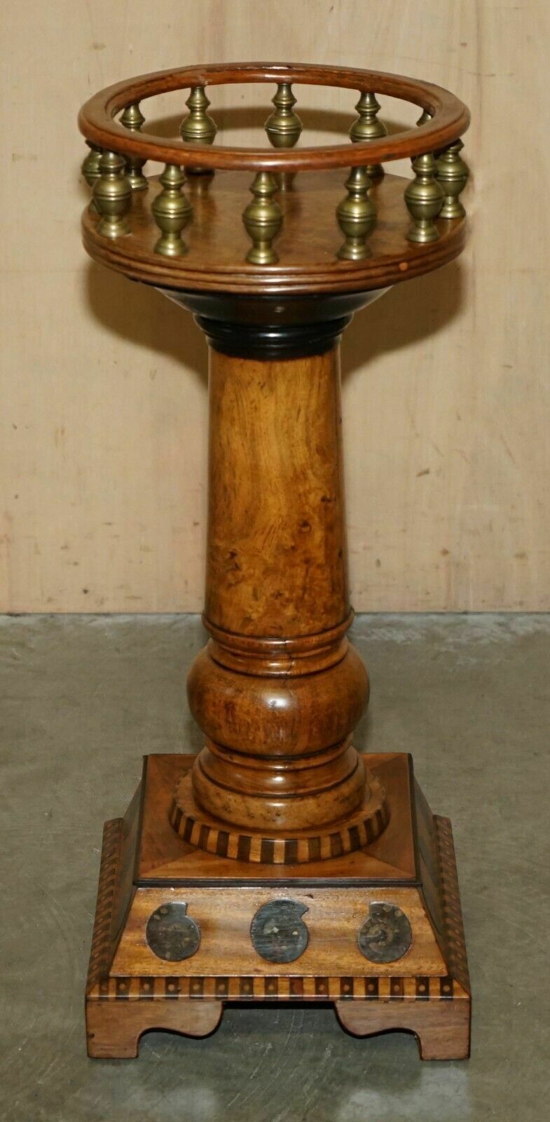 Fine Antique Victorian Burr Oak Ammonite Fossil Corinthian Pillar Pedestal Stand photo Furniture