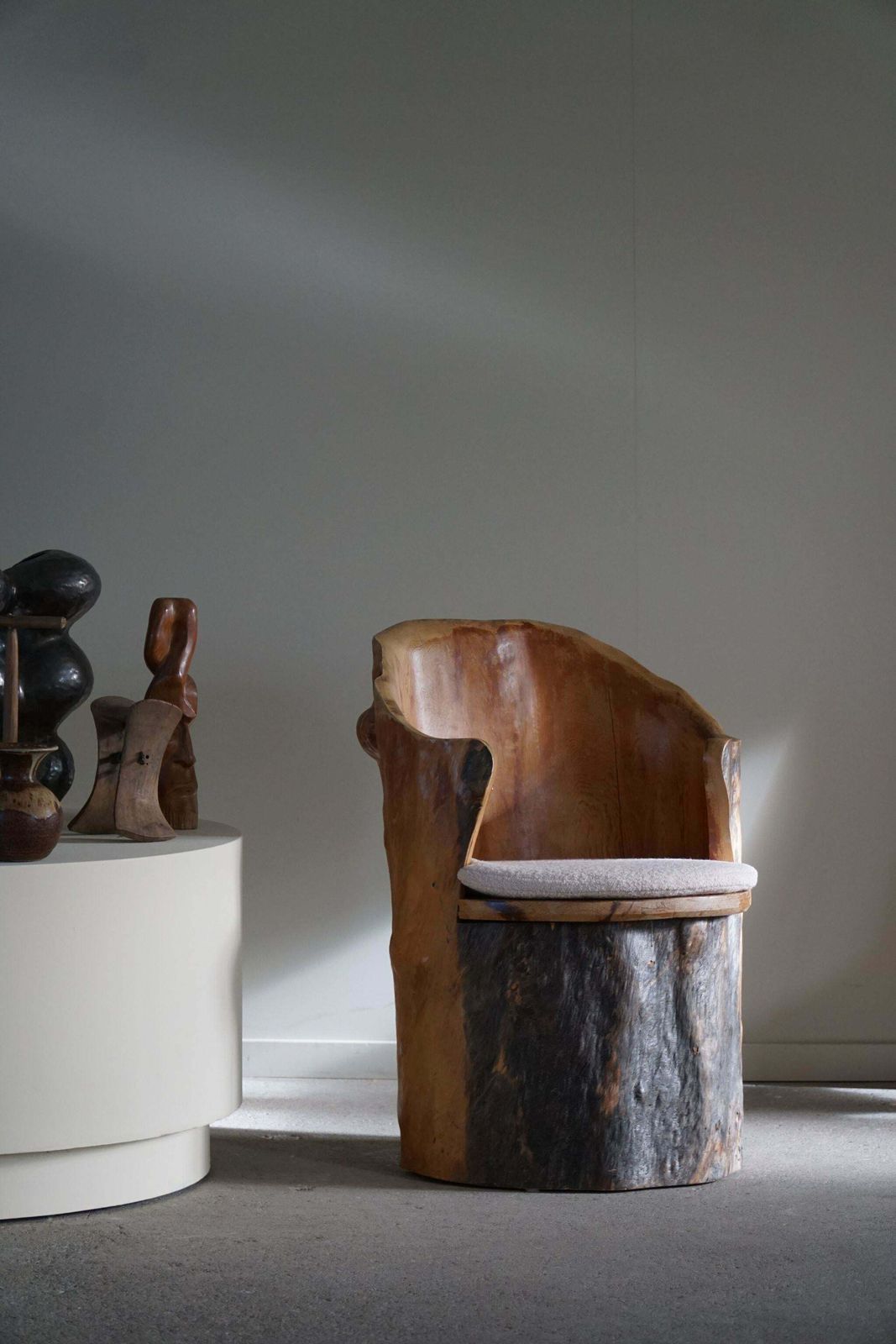 Hand Carved Brutalist Stump Chair In Solid Pine, Wabi Sabi Style, Swedish, 1970s photo furniture