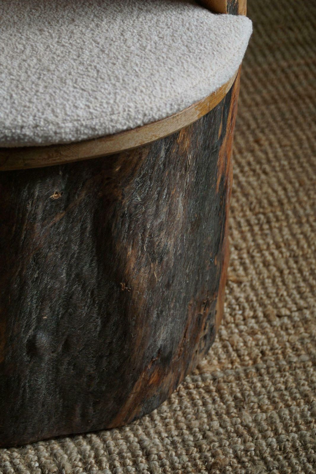Hand Carved Brutalist Stump Chair In Solid Pine, Wabi Sabi Style, Swedish, 1970s photo vintage