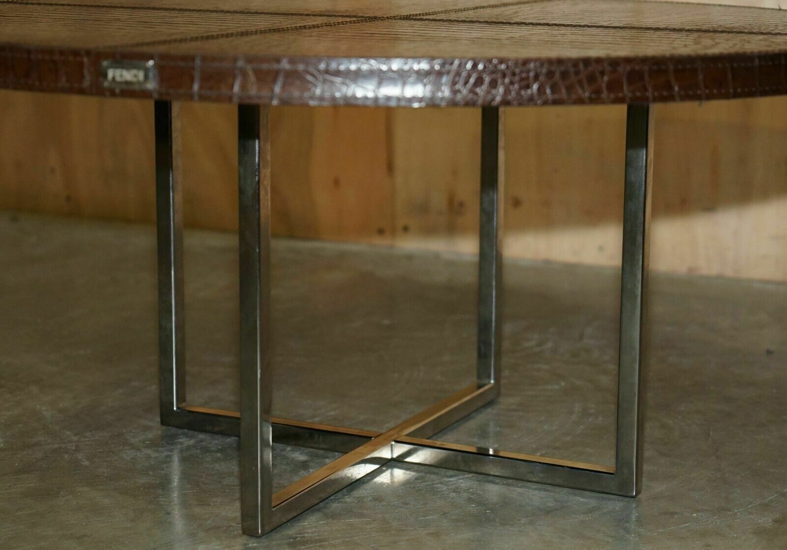 Stunning Fendi Crocodile / Alligator Brown Leather Patina Coffee Cocktail Table photo buy