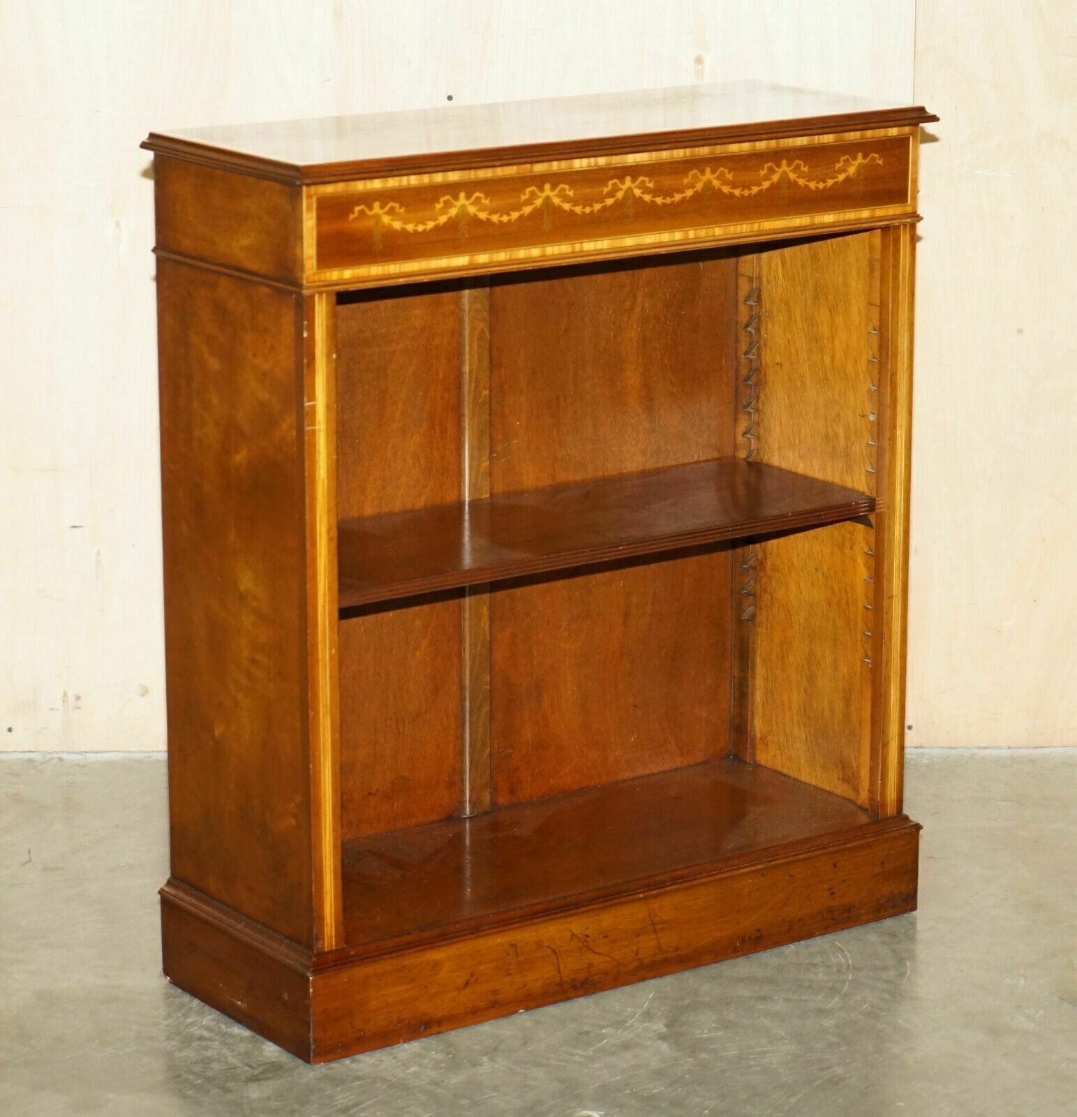 Exquisitely Inlaid Brights Of Nettlebed Sheraton Revival Dwarf Open Bookcase photo for sale