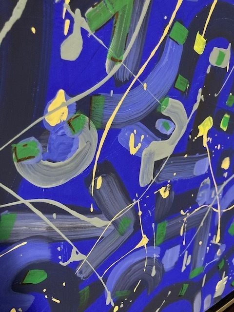 Art Abstract Painting On Contemporary Art Canvas With Acrylic Enamels On Silver Frame photo