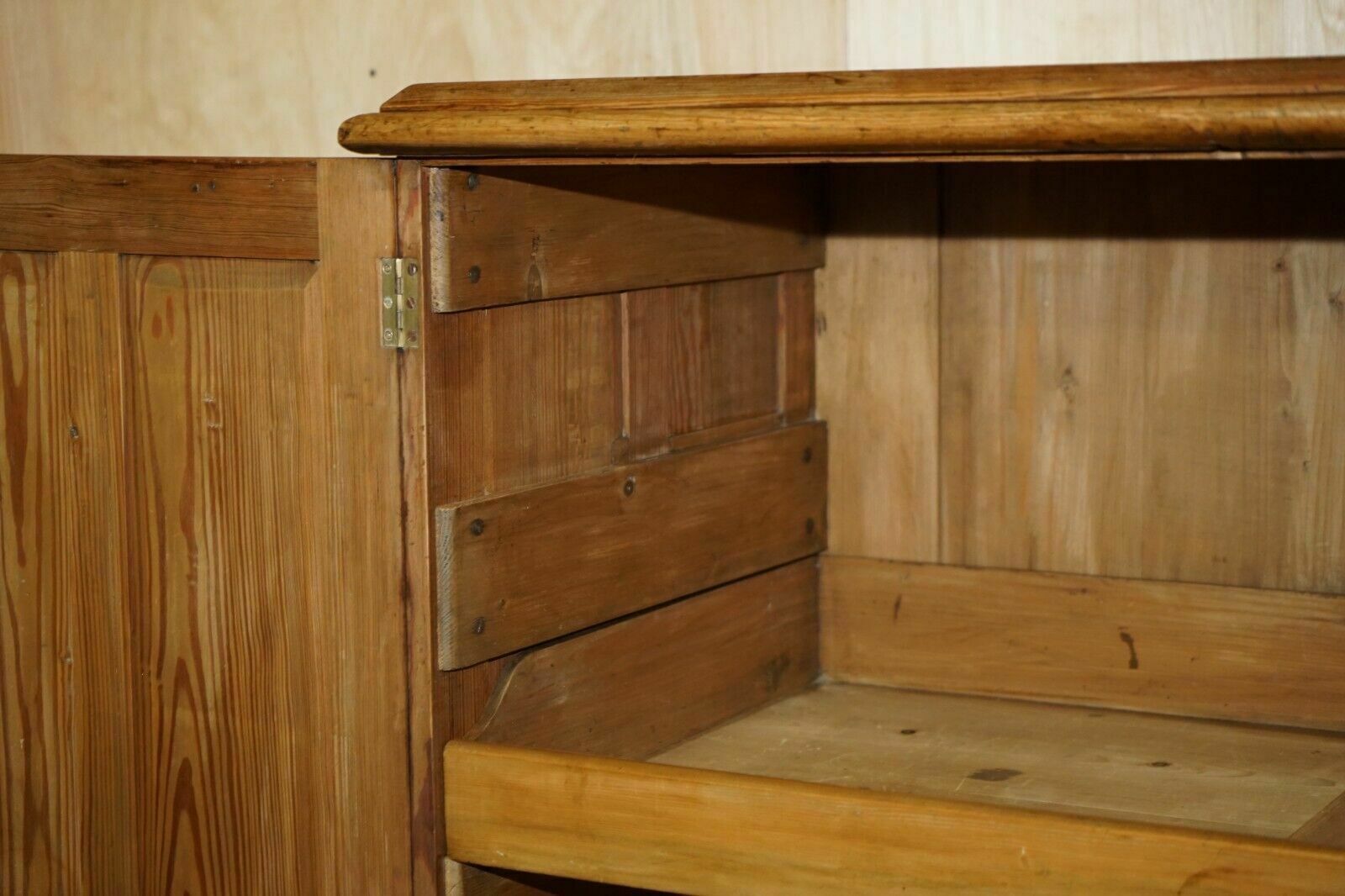photo for sale Medium Antique Victorian Pine Housekeepers Cupboard With Sliding Linen Shelf