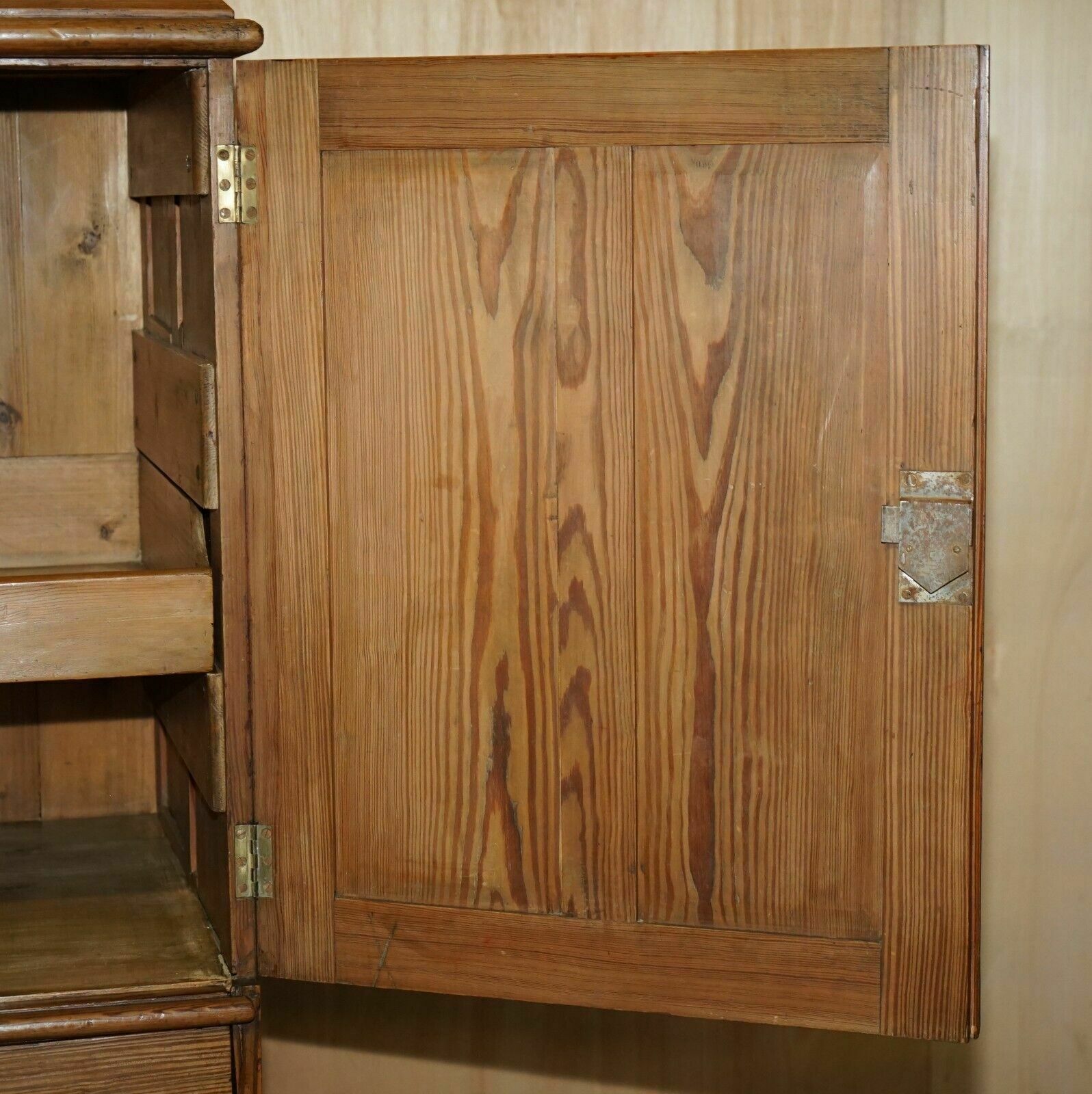 photo buy Medium Antique Victorian Pine Housekeepers Cupboard With Sliding Linen Shelf