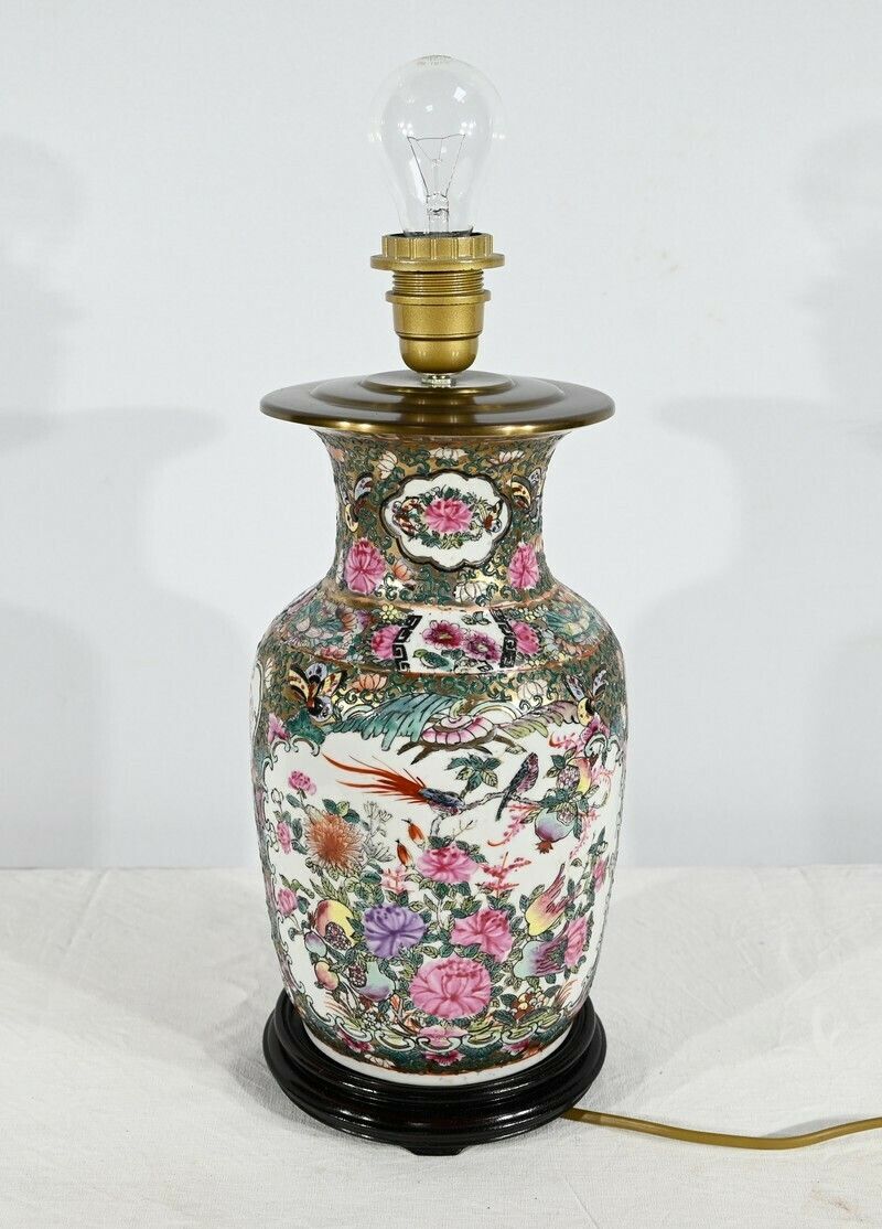photo for sale Canton Porcelain Lamp, China – Late 19th Century
