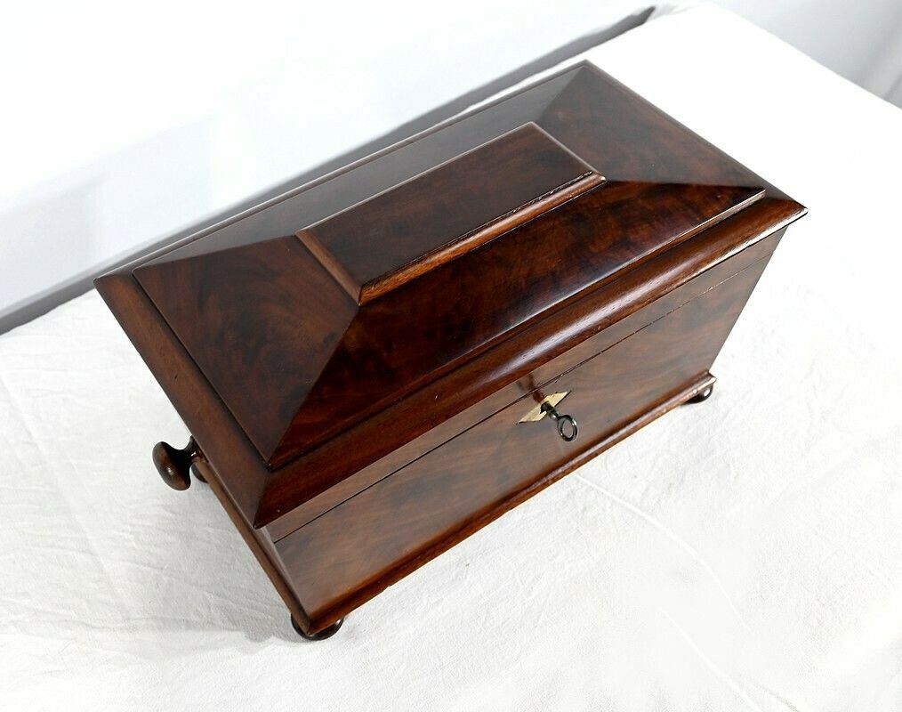 Rare English Tea Caddy In Mahogany   Mid 19th Century photo buy
