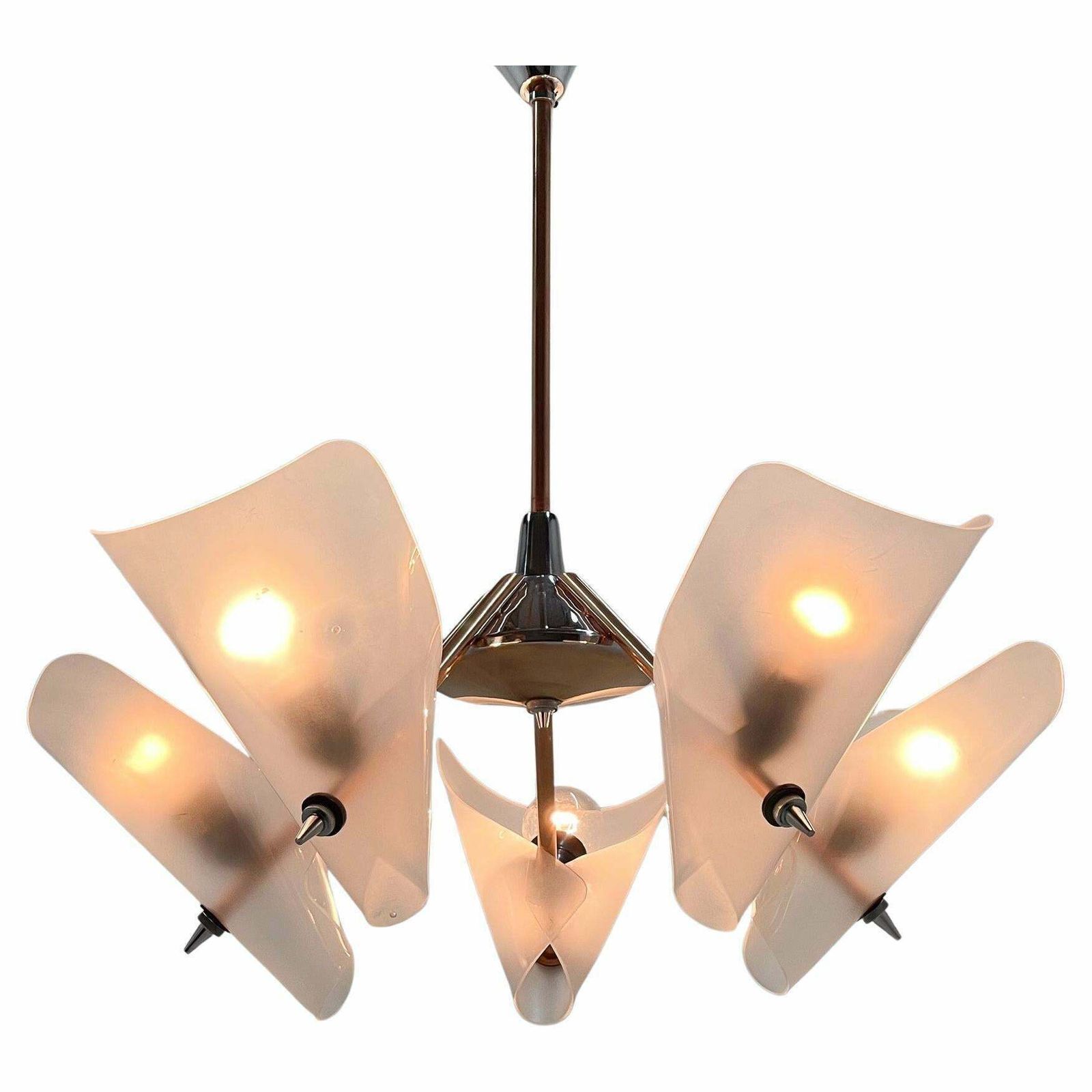 Mid Century Chrome, Copper & Plastic Chandelier By Drukov, 1970s / 2 Pieces Avl £566.92