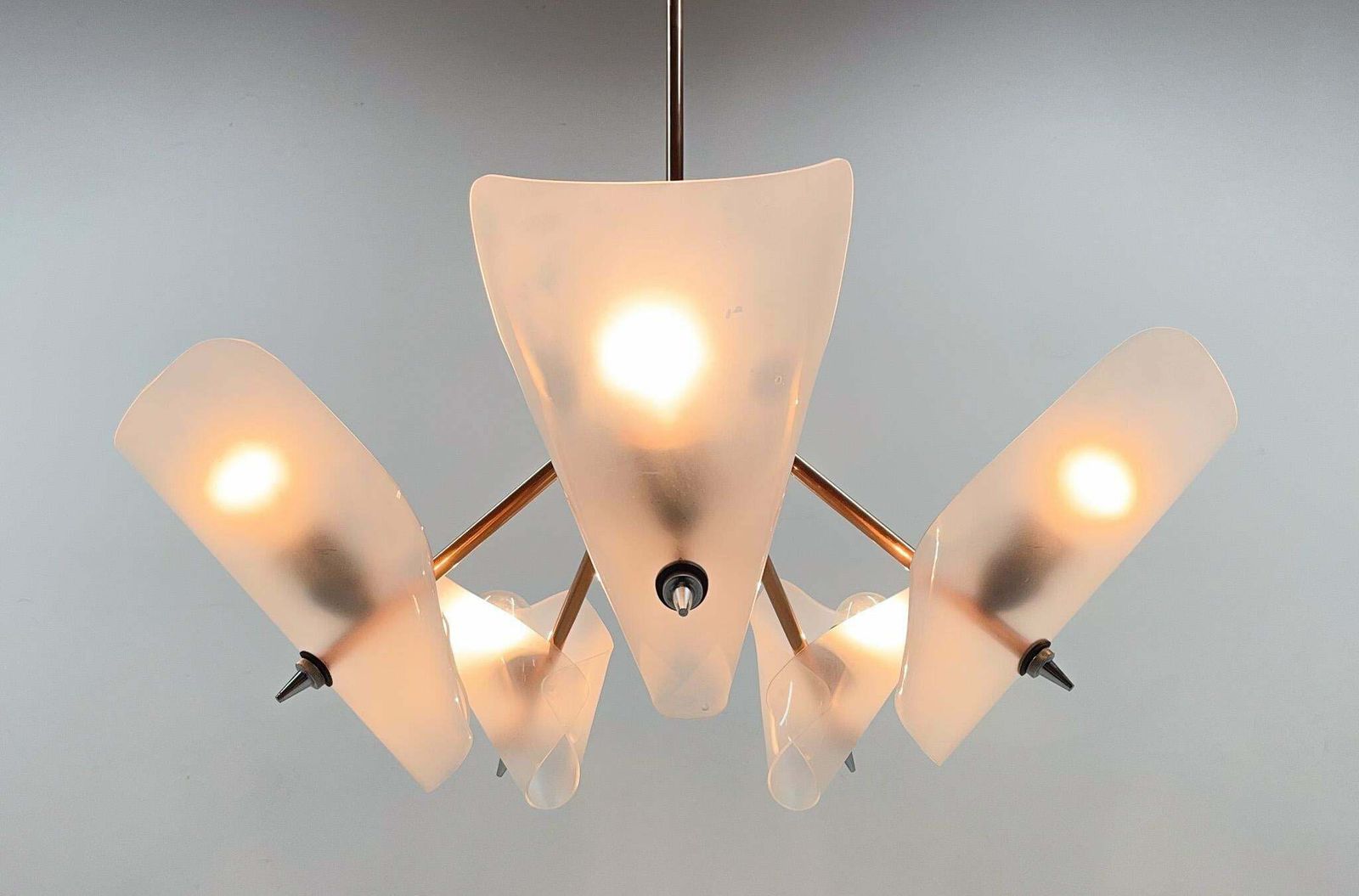 Mid Century Chrome, Copper & Plastic Chandelier By Drukov, 1970s / 2 Pieces Avl £566.92 photo Lighting