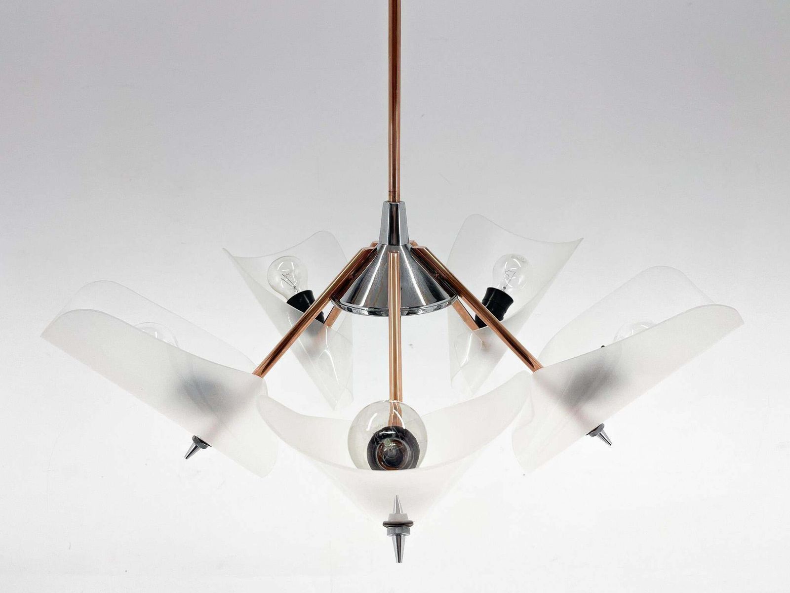 photo furniture Mid Century Chrome, Copper & Plastic Chandelier By Drukov, 1970s / 2 Pieces Avl £566.92