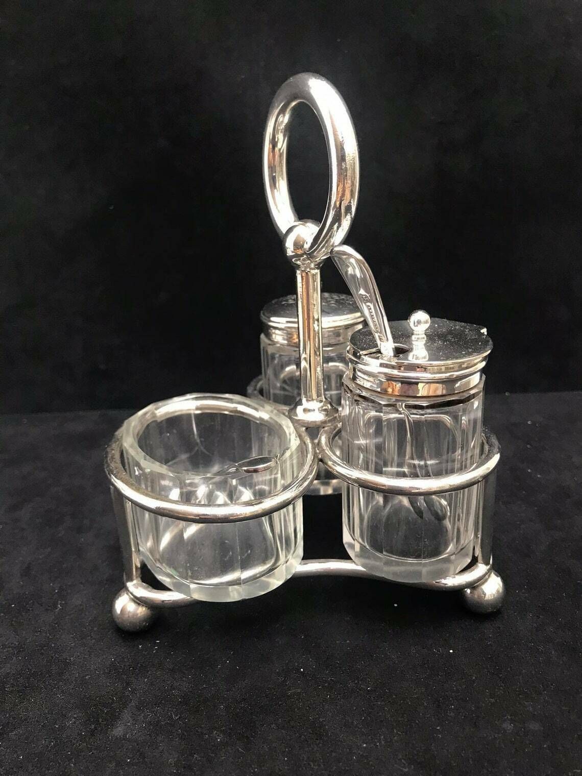Condiment Set Salt Pepper Cellars Mustard Cruet Set Glasses With Tray Gladwin Ltd Silver Plated Wedding Gift photo buy
