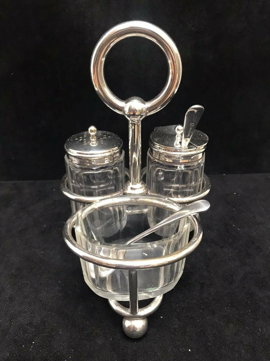 photo furniture Condiment Set Salt Pepper Cellars Mustard Cruet Set Glasses With Tray Gladwin Ltd Silver Plated Wedding Gift