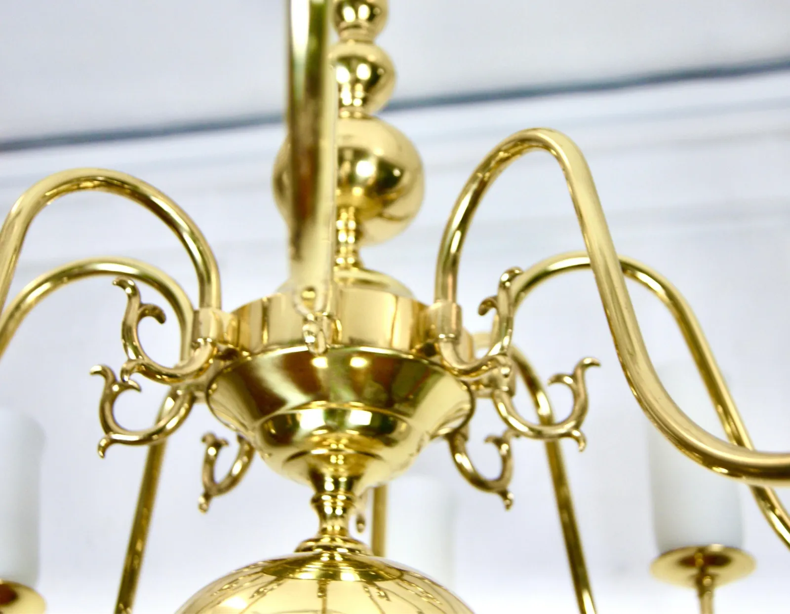1970s Dutch 8 Arm Brass Chandelier With Glass Shades photo vinterior