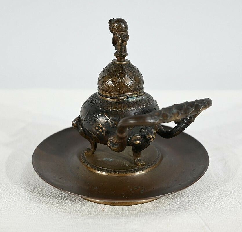 Etruscan Bronze Inkwell By F. Barbedienne – 2nd Part 19th Century photo vintage