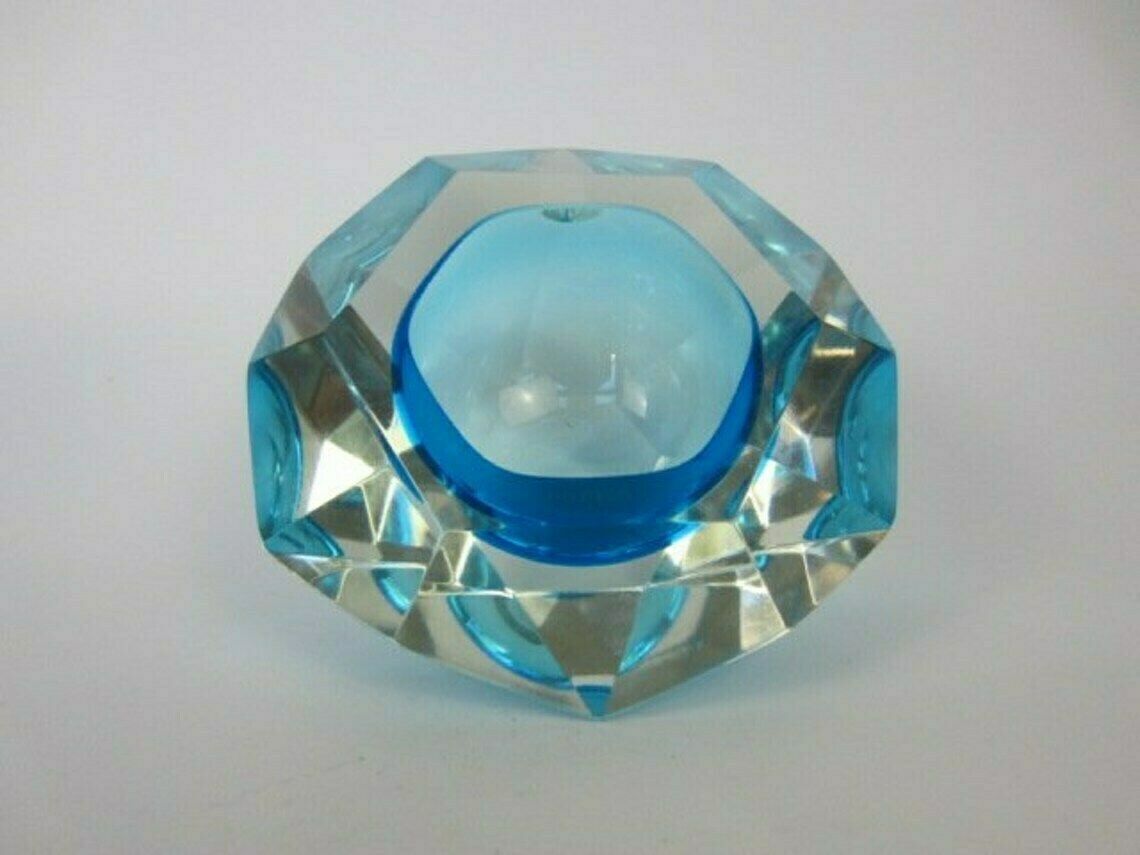 Murano Xxl Light Blue Faceted Sommerso Art Glass Bowl Poli Seguso Era photo Home Decor