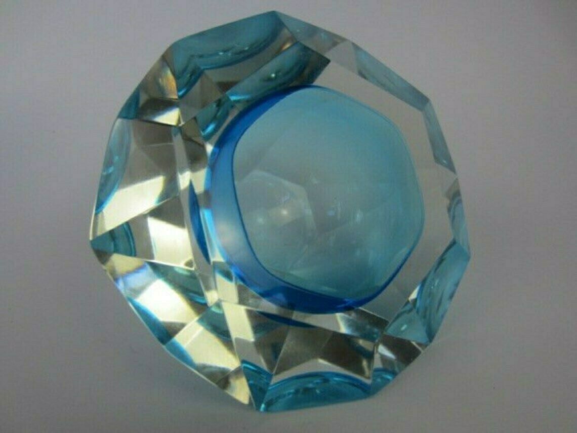 photo for sale Murano Xxl Light Blue Faceted Sommerso Art Glass Bowl Poli Seguso Era