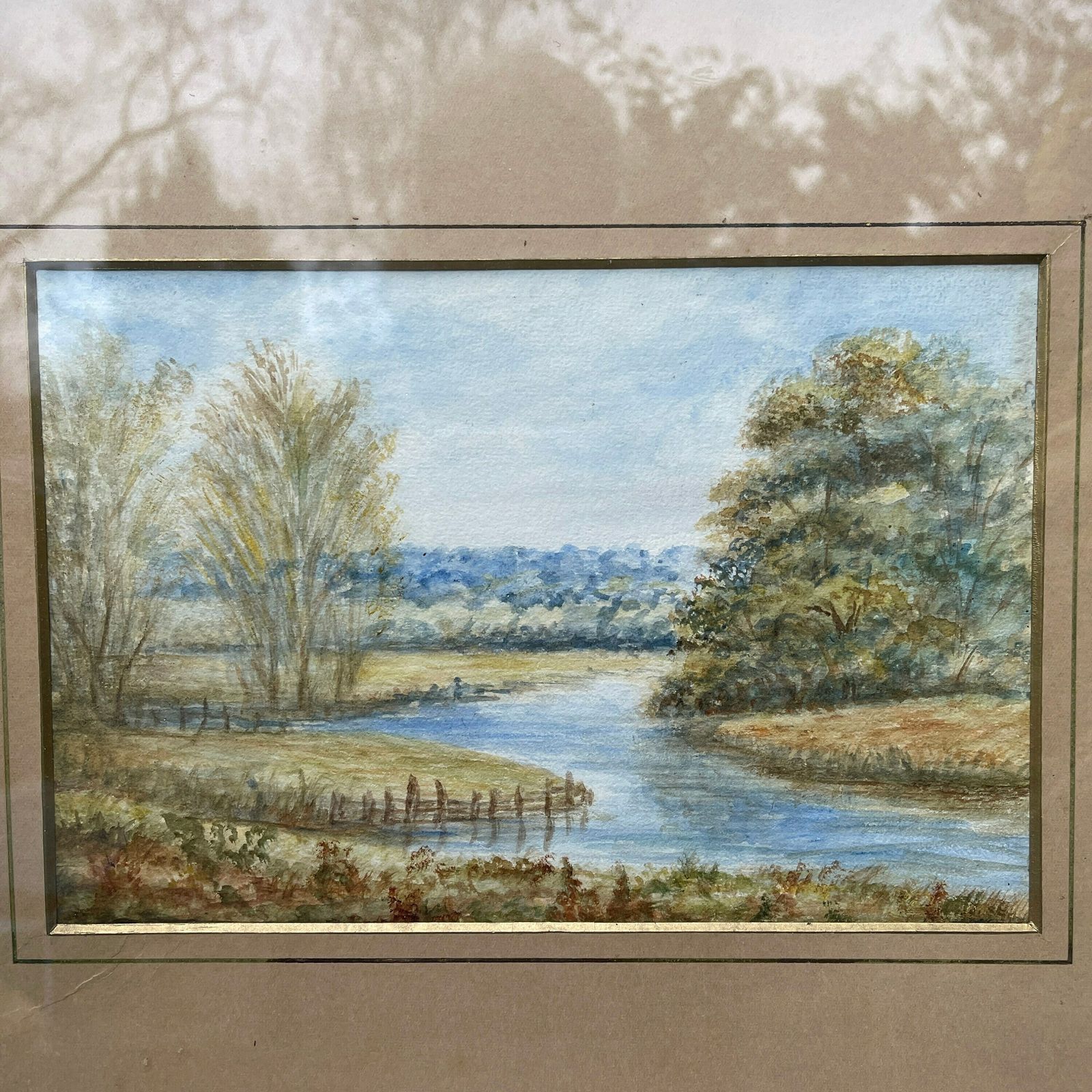 Antique River Landscape Watercolour Painting Dated 1916. Harris And Sons Picture Framers photo for sale