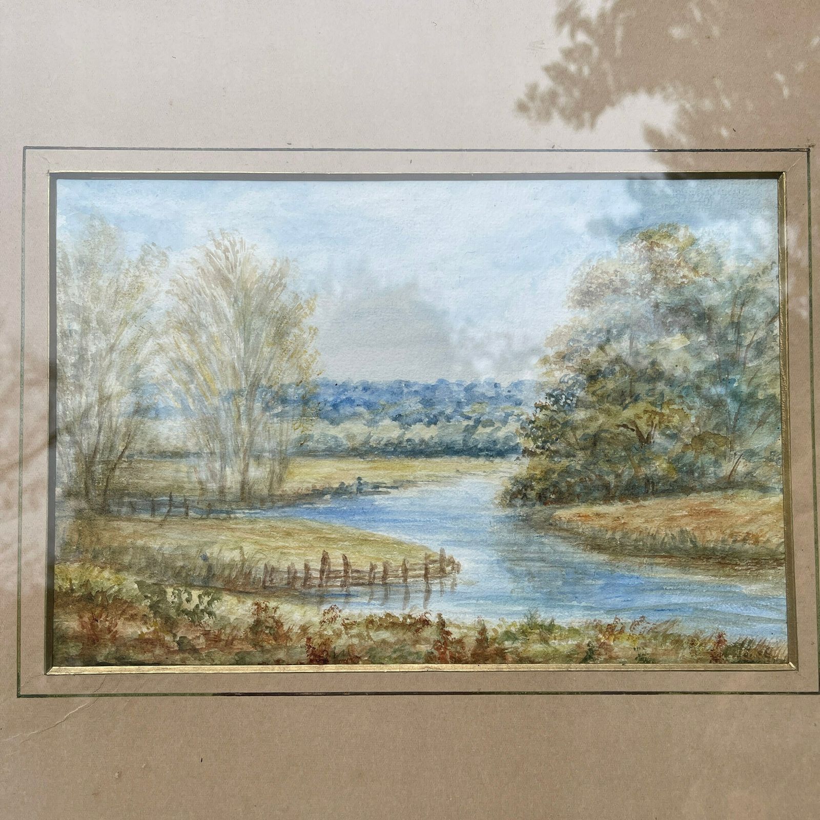 Antique River Landscape Watercolour Painting Dated 1916. Harris And Sons Picture Framers photo 75.0