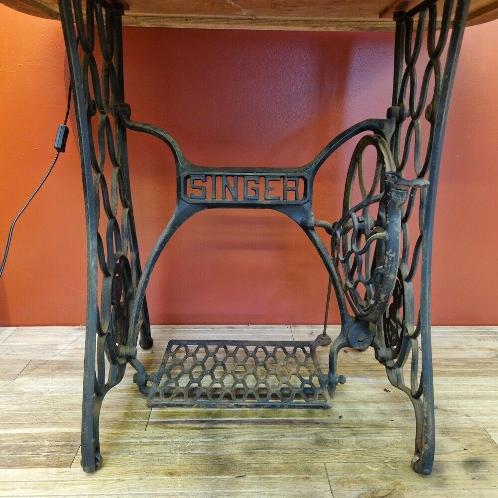 Yellow 1960's Table With Sewing Machine Base photo for sale