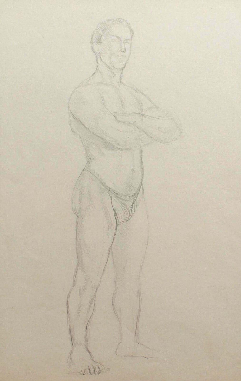Muscular Man Pencil Drawing By Bernard Sleigh Rbsa (Circa 1900 1920) photo furniture