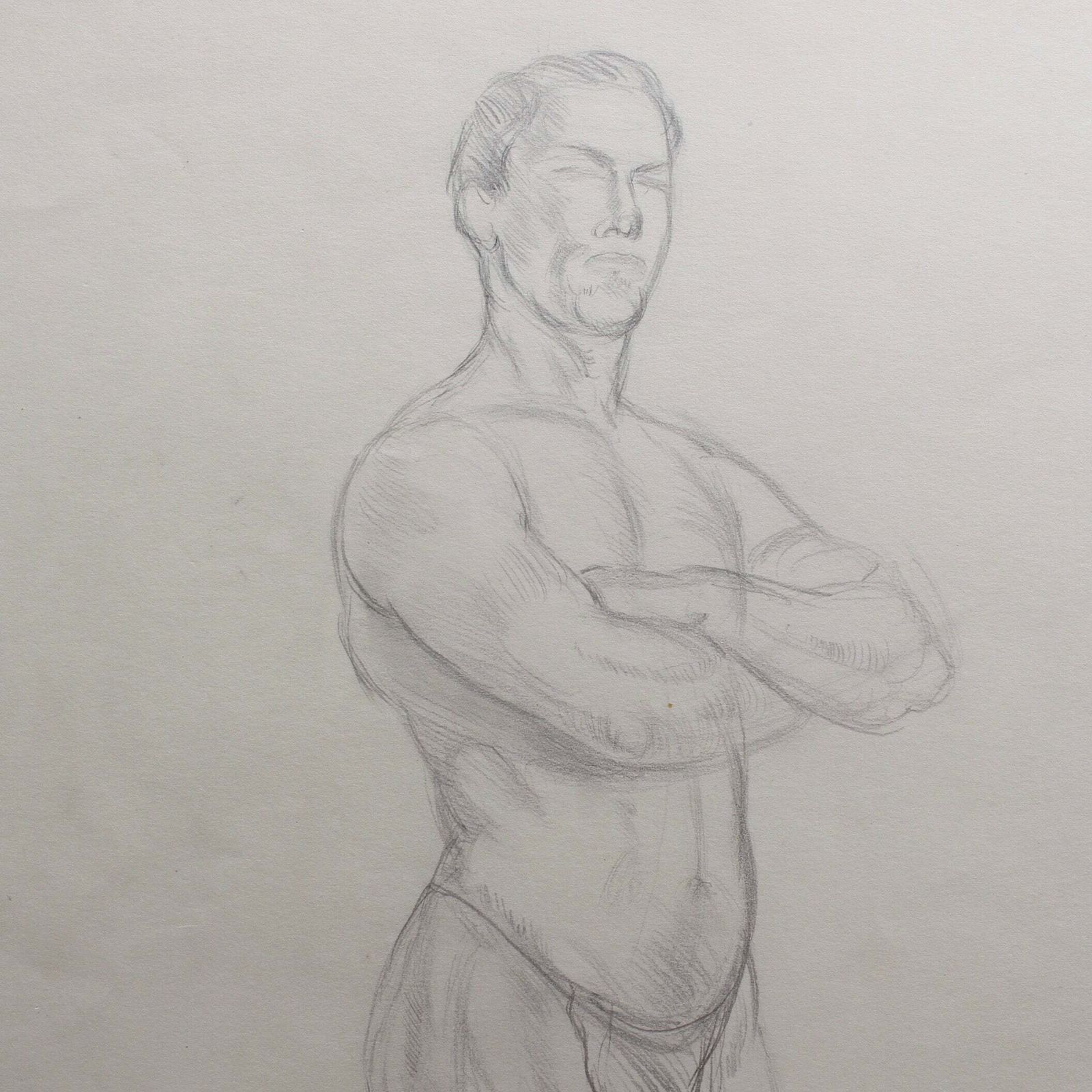 Muscular Man Pencil Drawing By Bernard Sleigh Rbsa (Circa 1900 1920) photo for sale