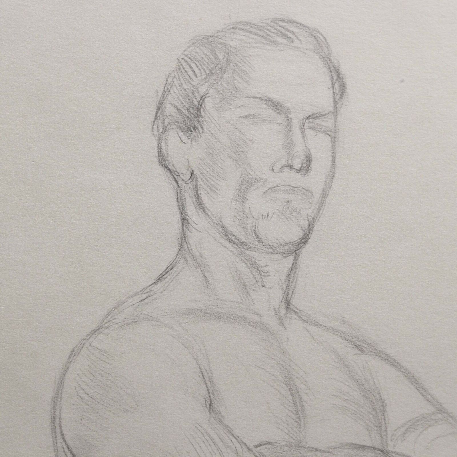 Muscular Man Pencil Drawing By Bernard Sleigh Rbsa (Circa 1900 1920) photo Art