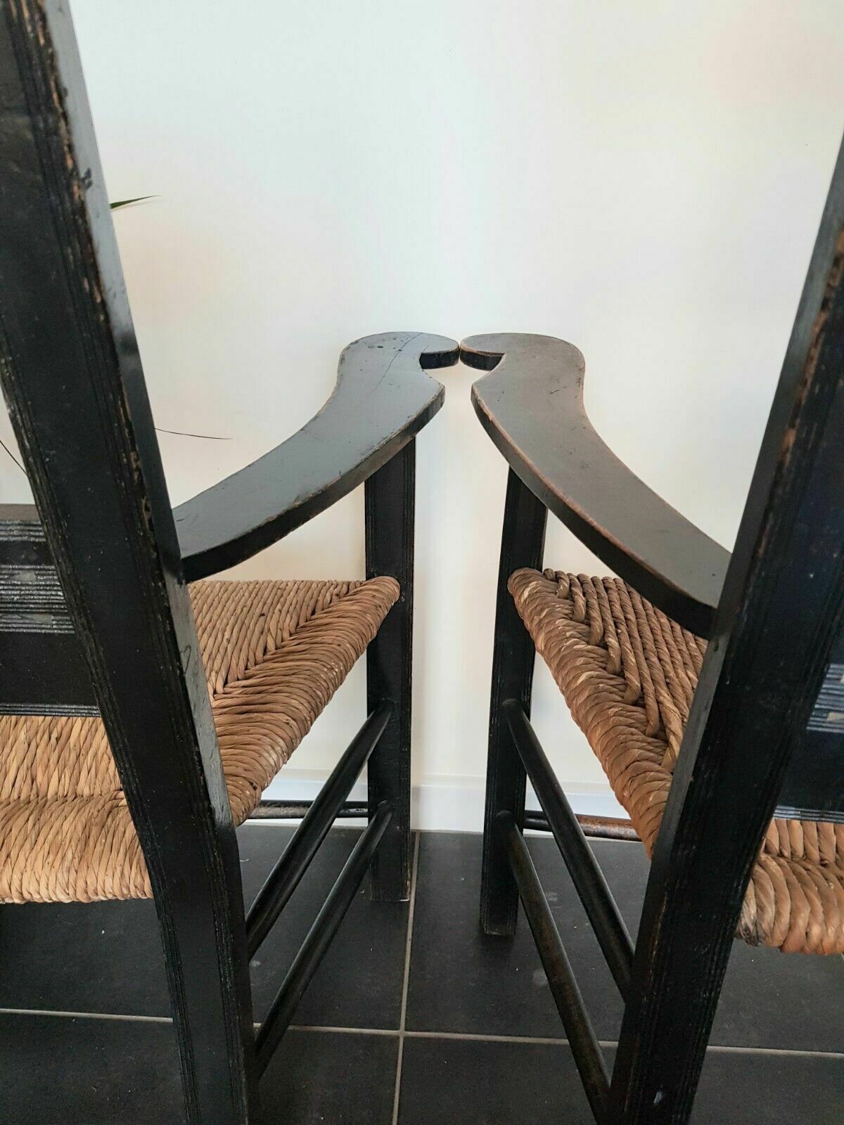A Superb Pair Of Arts Crafts Ebonised Armchairs photo vinterior