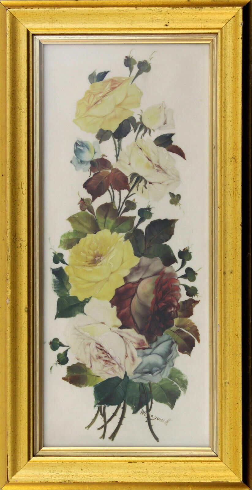 Oil On Ceramic Tile Of Flowers By William Rayworth.