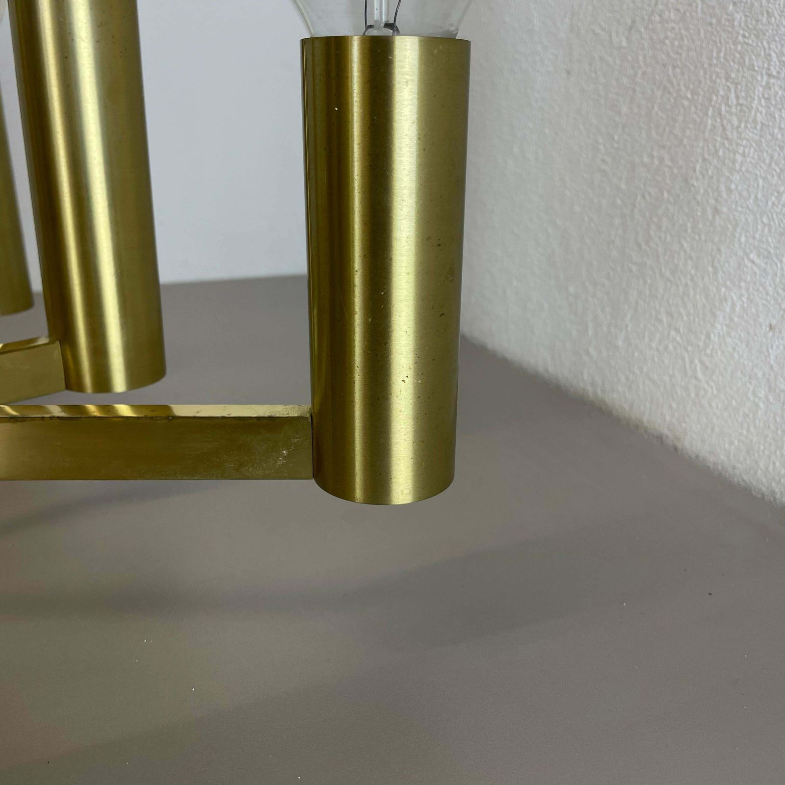 2486.0 Large Tube Brass 8 Bulb Stilnovo Style Flush Mount Ceiling Light, Italy 1960s photo