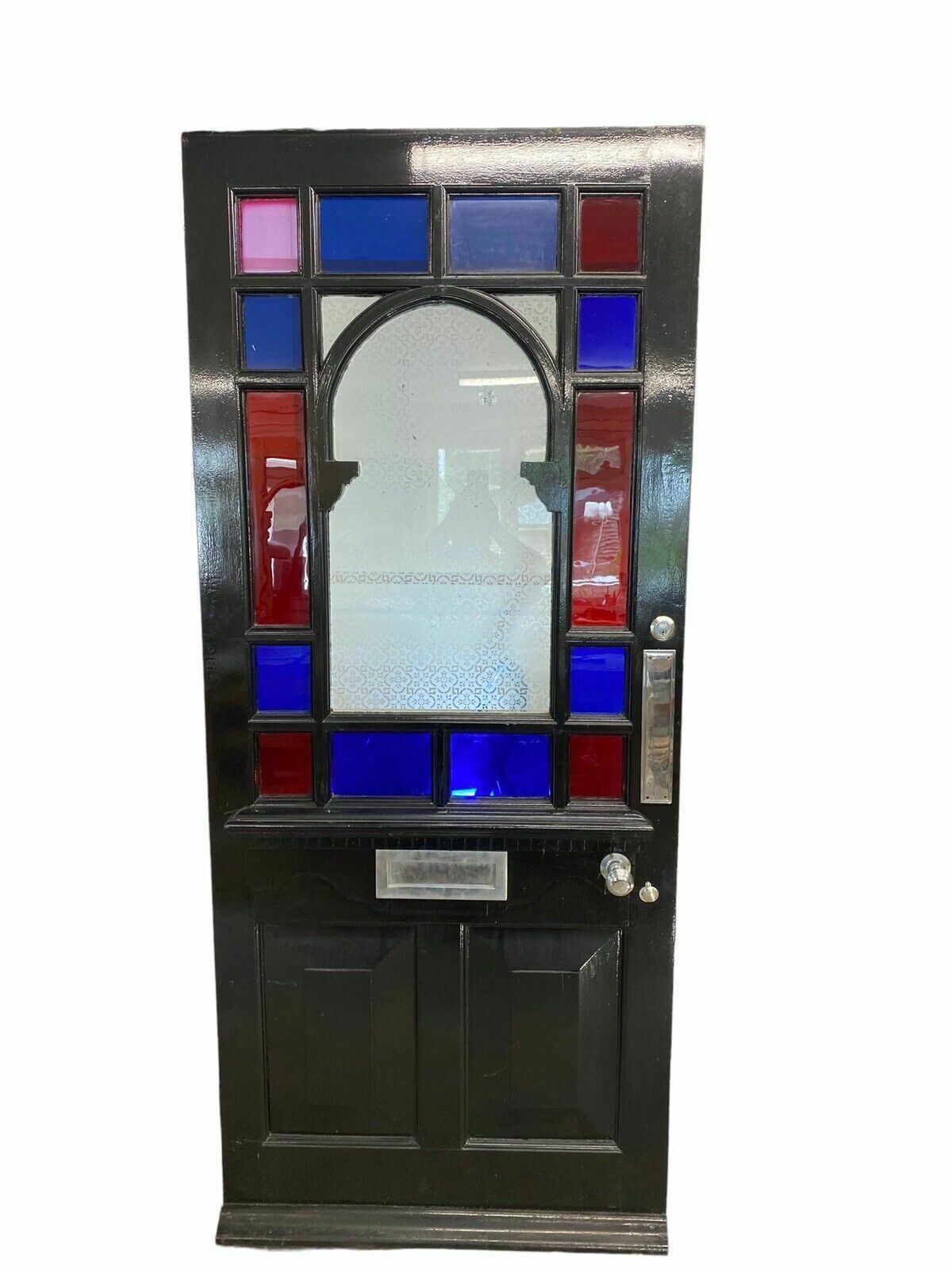 Large Edwardian Front Door Period Etched Glass Old Reclaimed Antique Hardwood