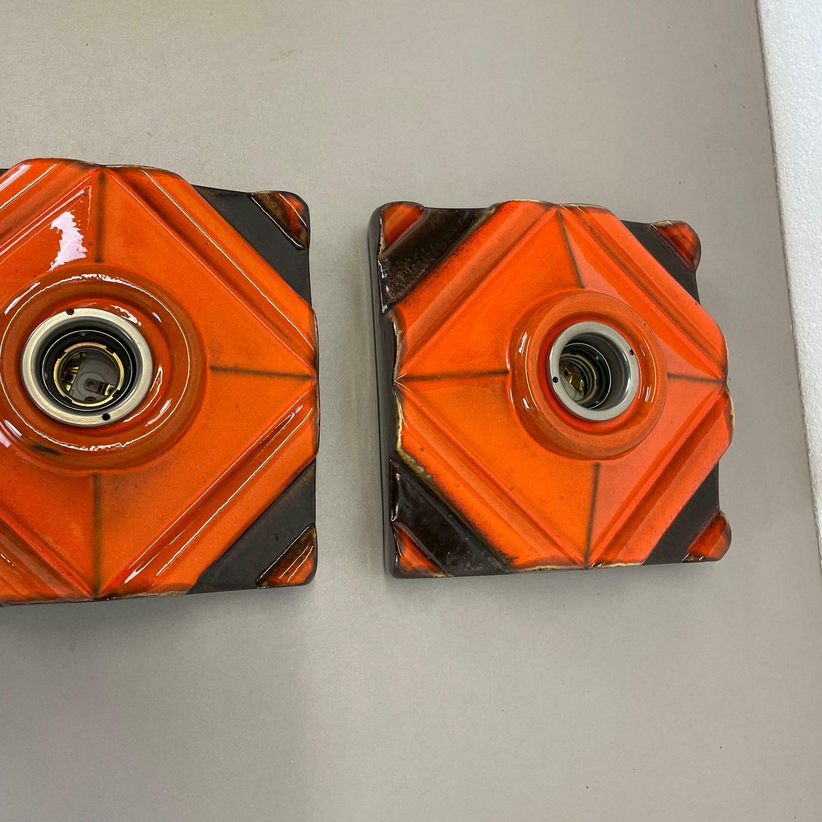 photo furniture Set Of Two Brown Orange Ceramic Fat Lava Wall Lights Pan Ceramics, Germany 1970