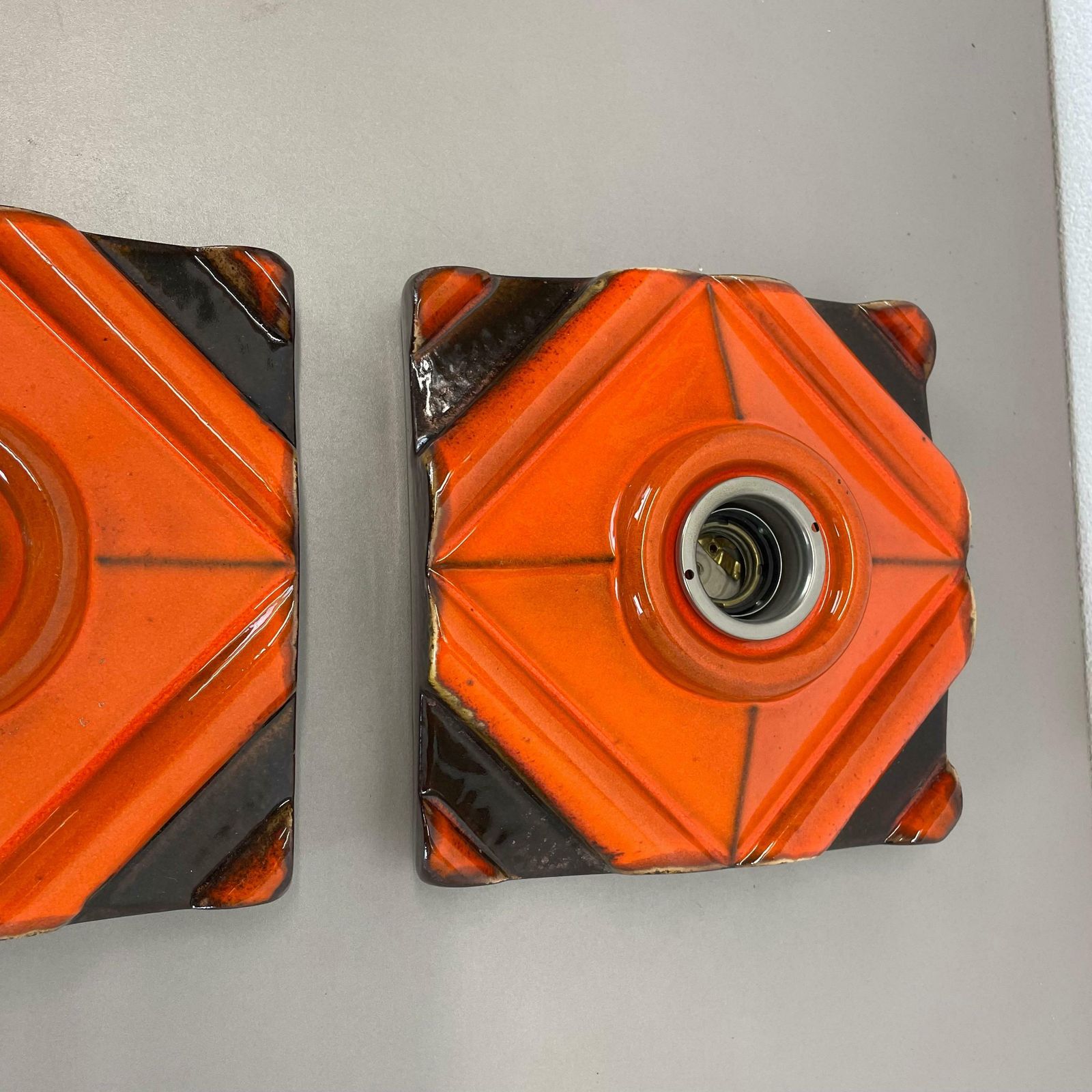 Lighting Set Of Two Brown Orange Ceramic Fat Lava Wall Lights Pan Ceramics, Germany 1970 photo
