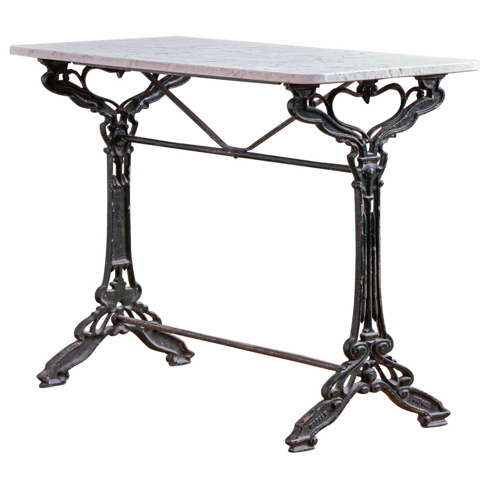 Antique Art Nouveau Period French Bistro Cafe / Garden Table With Marble Top