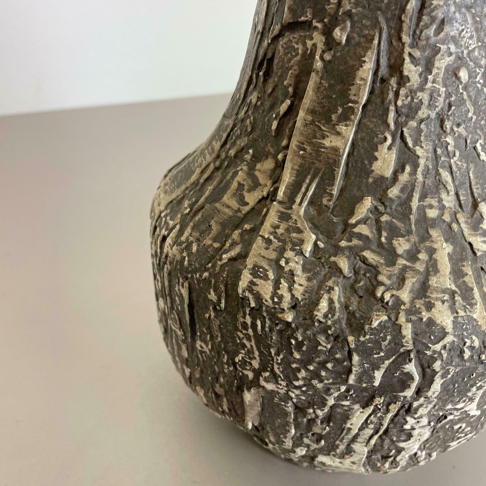 photo vintage Rare 35cm Grey Brutalist Fat Lava Ceramic Vases By Ilkra Ceramics, Germany 1970s