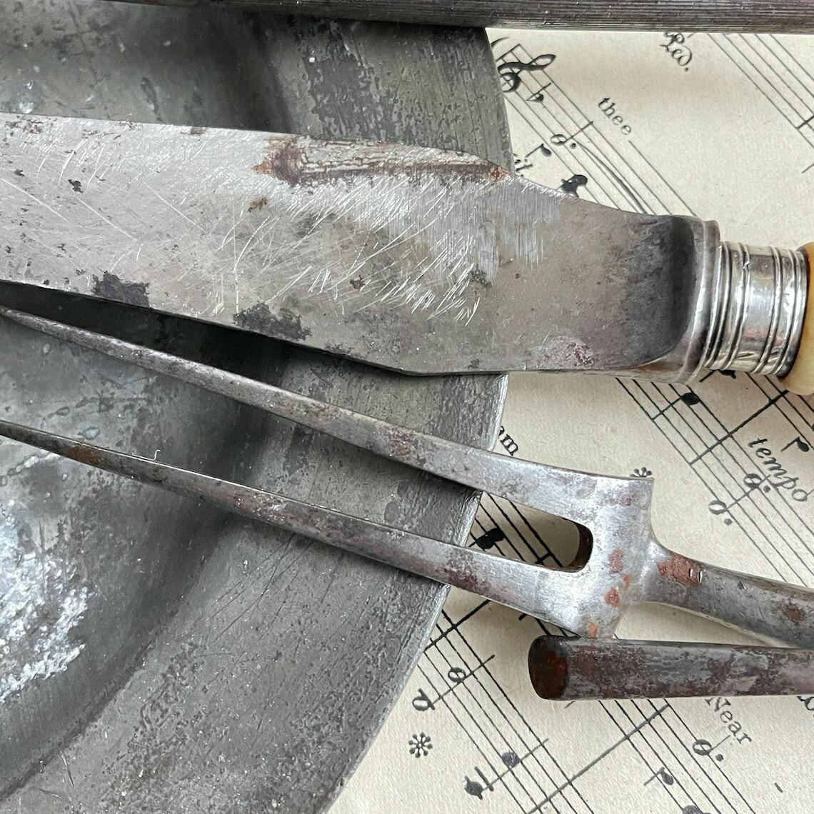 Antique Antler Handled Carving Set. Silver Ferrules. Antique Flatware. Maleham And Yeomans. Carving Fork. Hunting Lodge. Country Lodge photo vintage