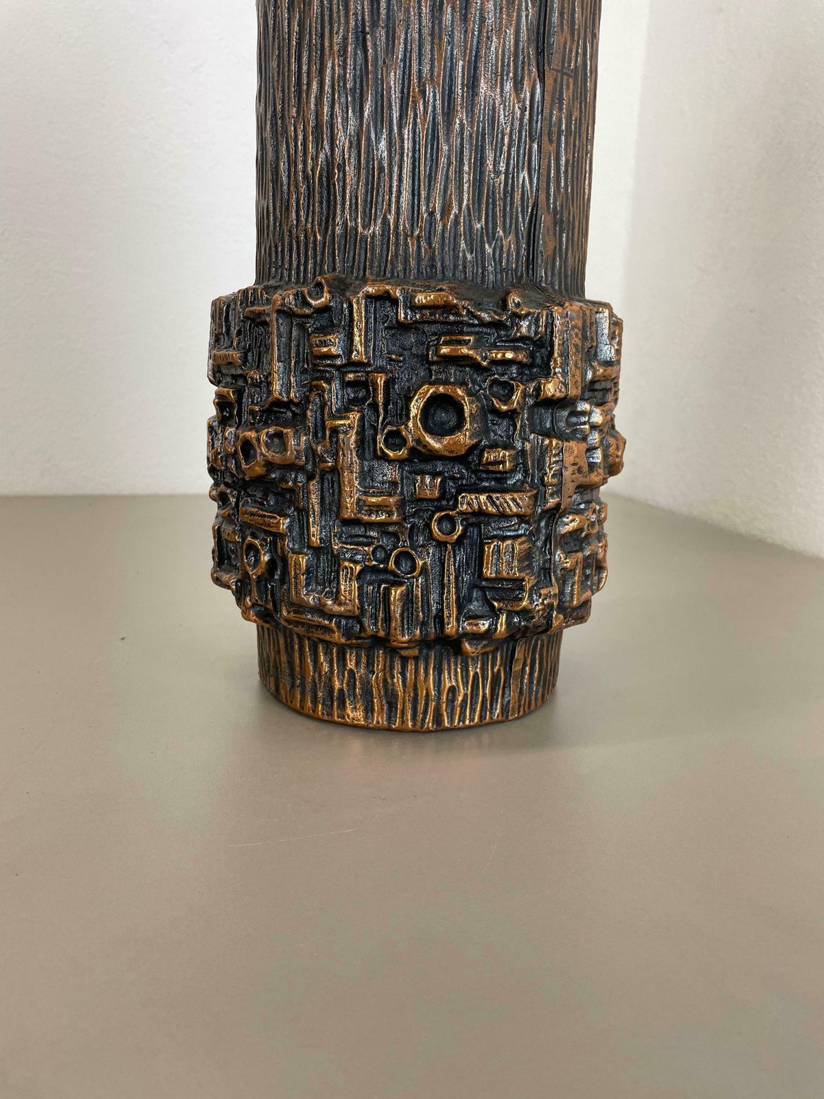 Large 40cm 6.7kg Modernist Sculptural Brutalist Metal Vase, Germany, 1970s
