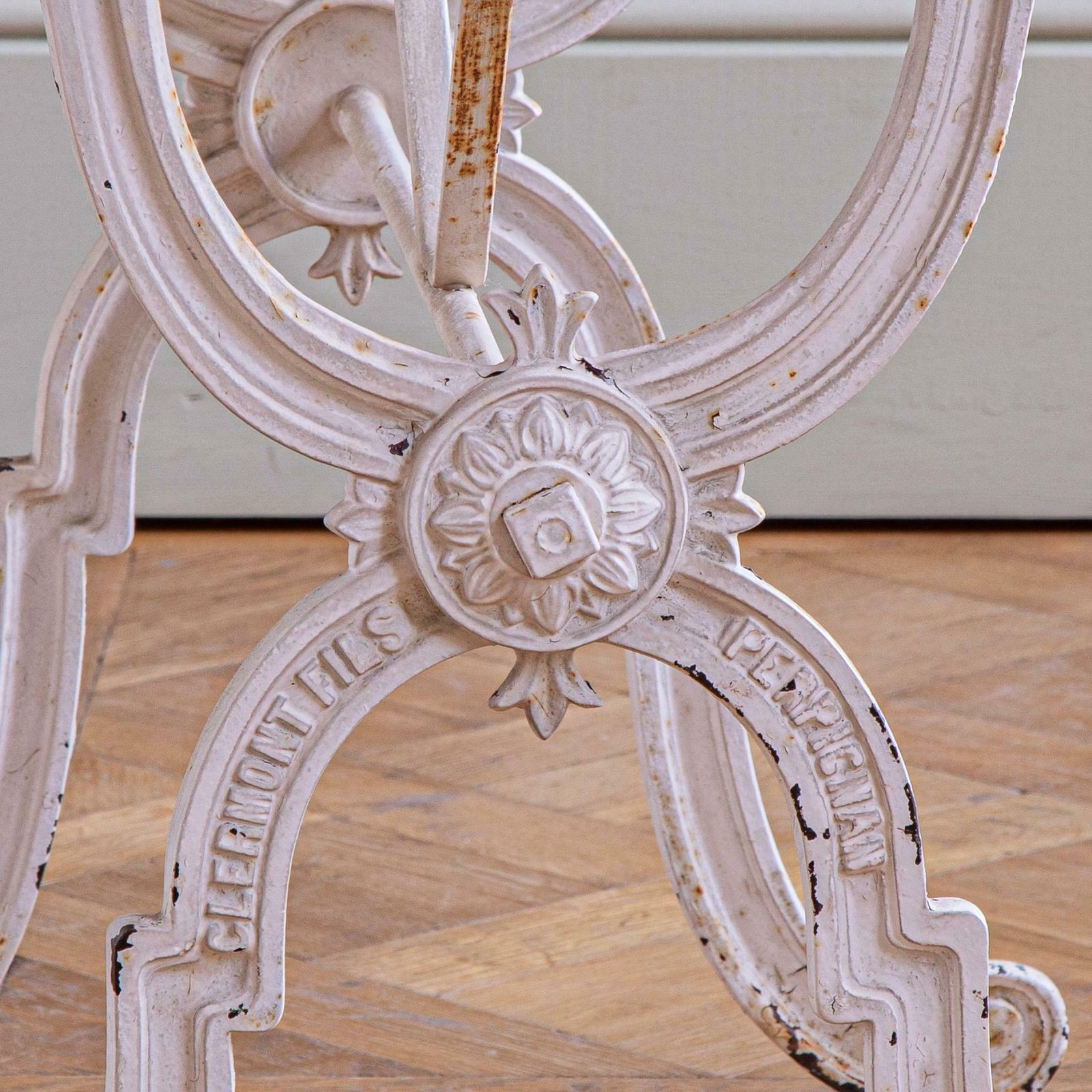 French Antique Iron & Marble Bistro / Garden Table In White By Clermont Fils photo furniture