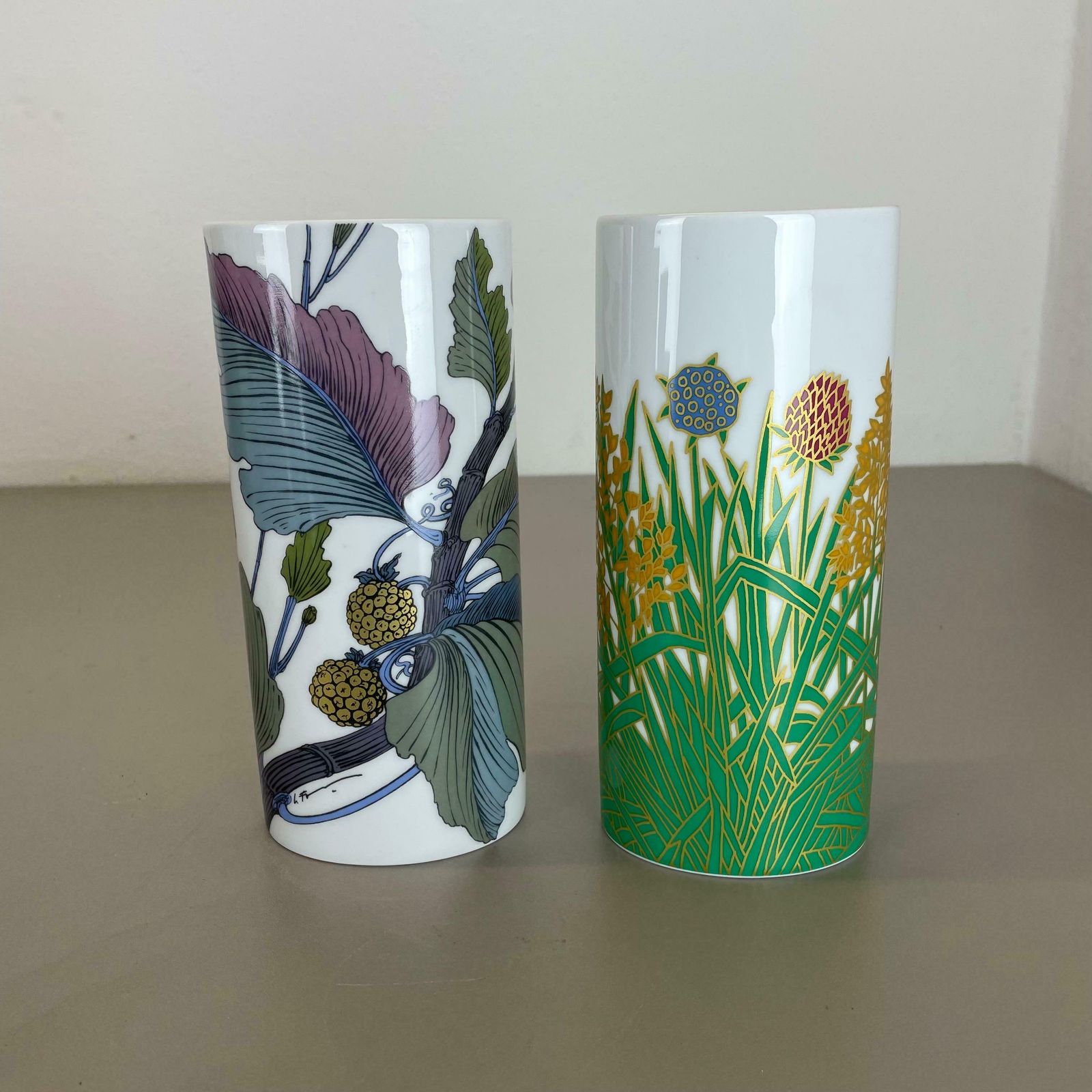 Set Of 2 Floral Vases By W. Bauer And A. Le Foll For Rosenthal, Germany, 1980s photo Home Decor