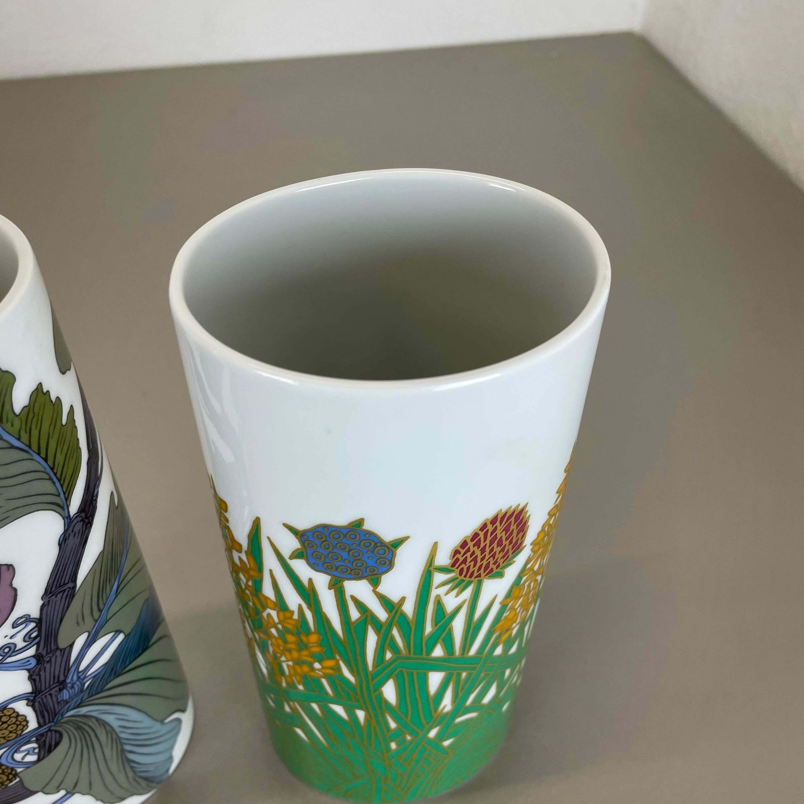 Set Of 2 Floral Vases By W. Bauer And A. Le Foll For Rosenthal, Germany, 1980s photo vintage