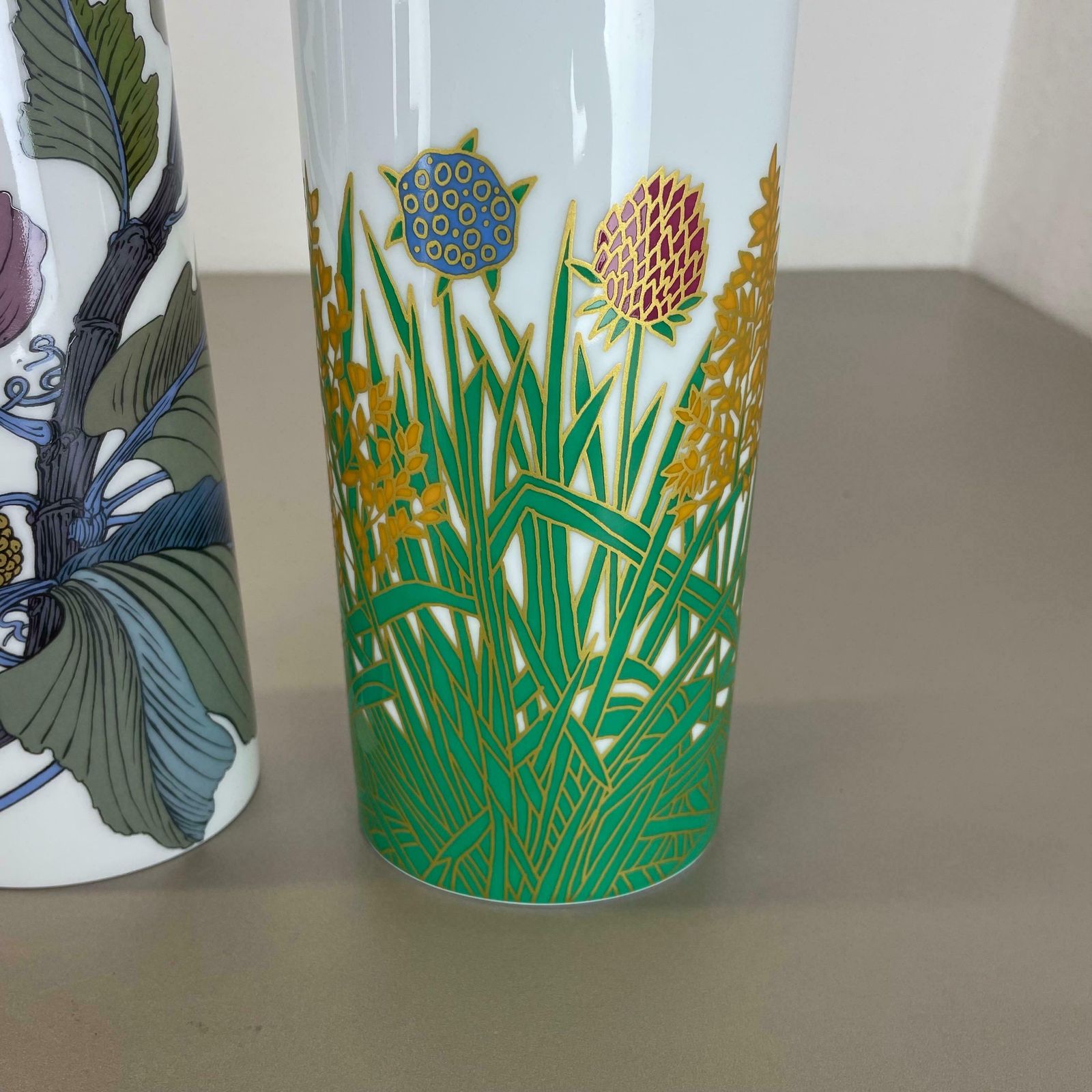 photo for sale Set Of 2 Floral Vases By W. Bauer And A. Le Foll For Rosenthal, Germany, 1980s
