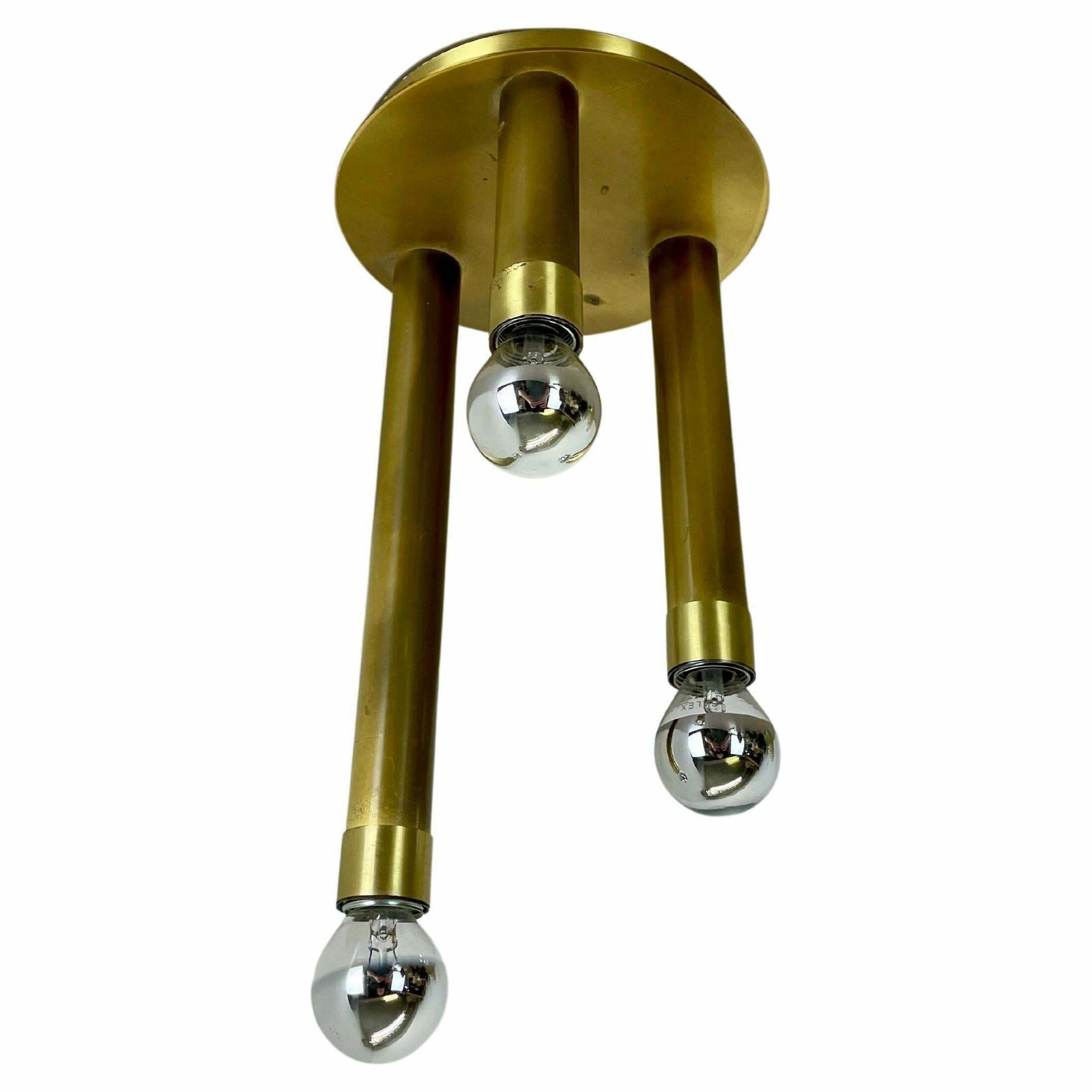 Brass Italian Stilnovo Style Atomic Space Age Ceiling Light Sconces, Italy, 1970